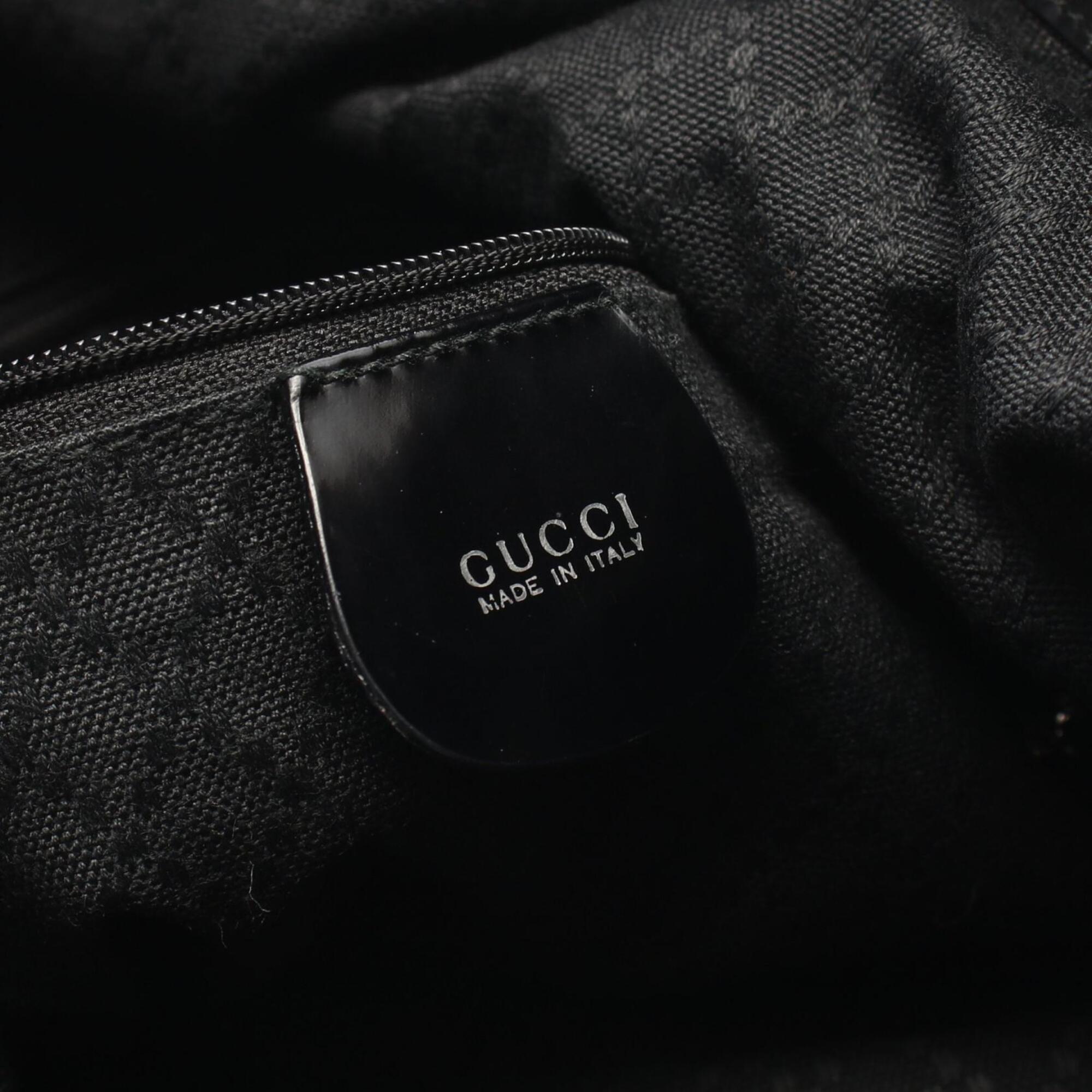 Gucci Black Leather Canvas Handbag Shoulder Bag (Pre-Owned)