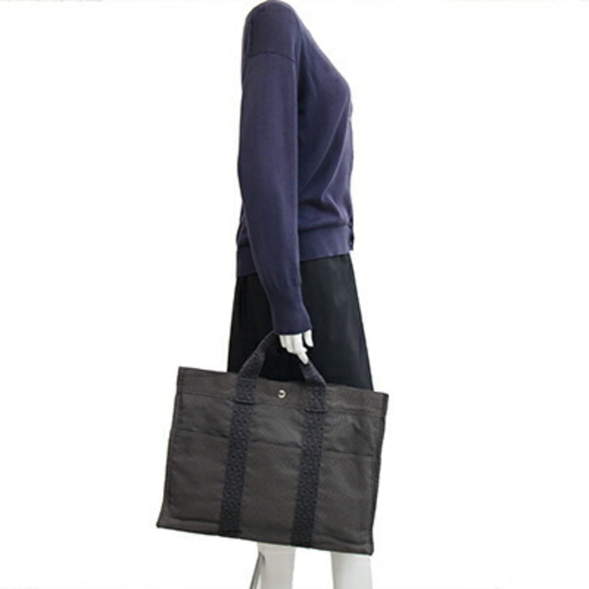 Hermes Her Line Gray Canvas Handbag Tote Bag (Pre-Owned)