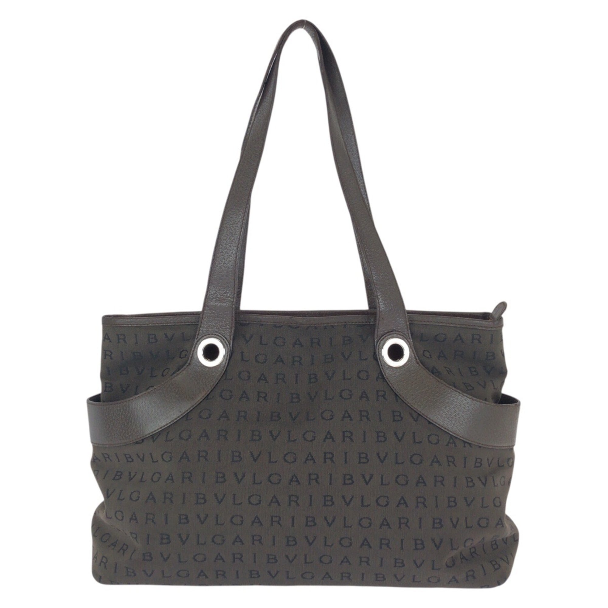 Bvlgari Dark Brown Canvas Leather Shoulder Bag Tote Bag (Pre-Owned)