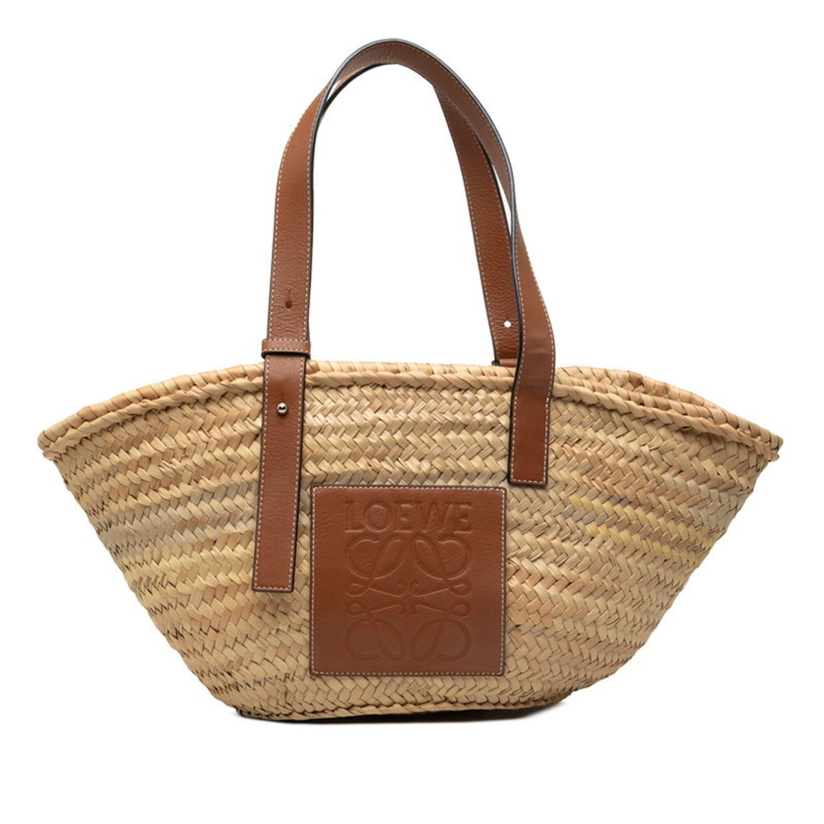 Loewe Brown Raffia Leather Basket Handbag (Pre-Owned)