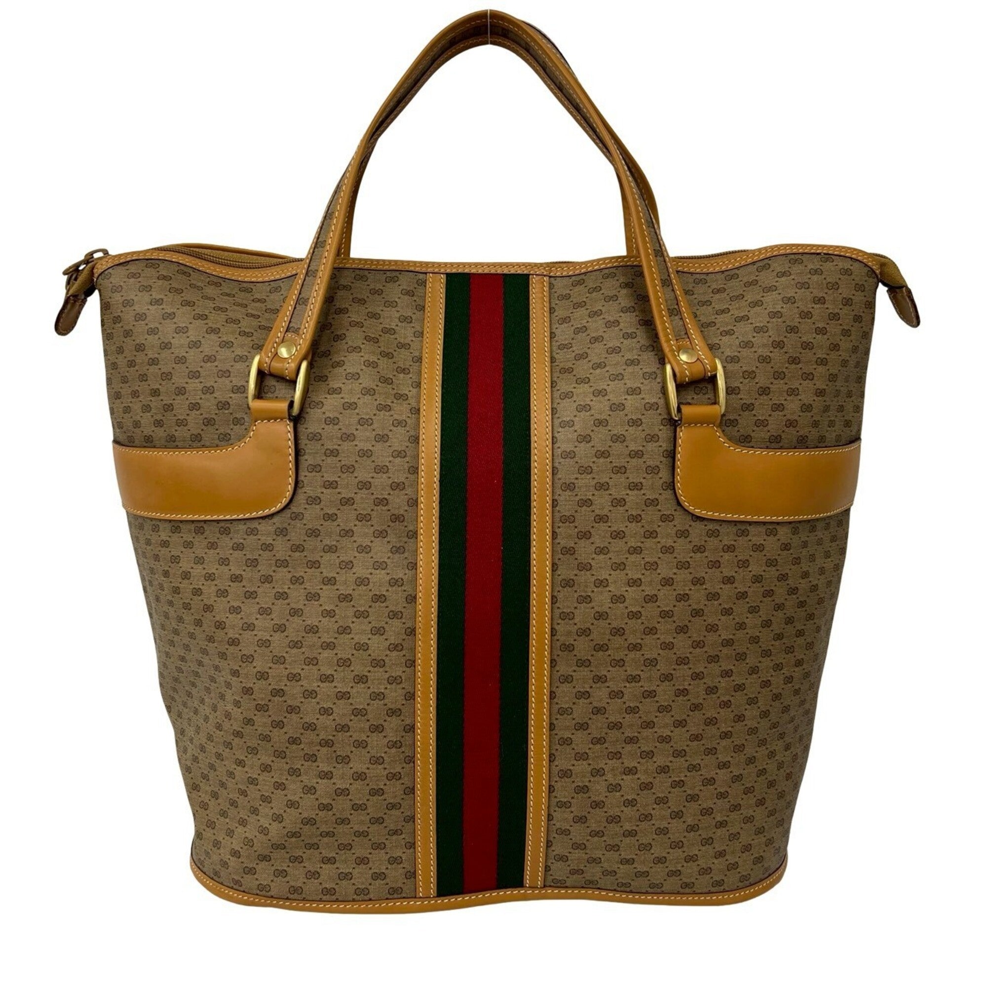 Gucci Brown Green Red Color Leather Pvc Handbag Tote Bag (Pre-Owned)