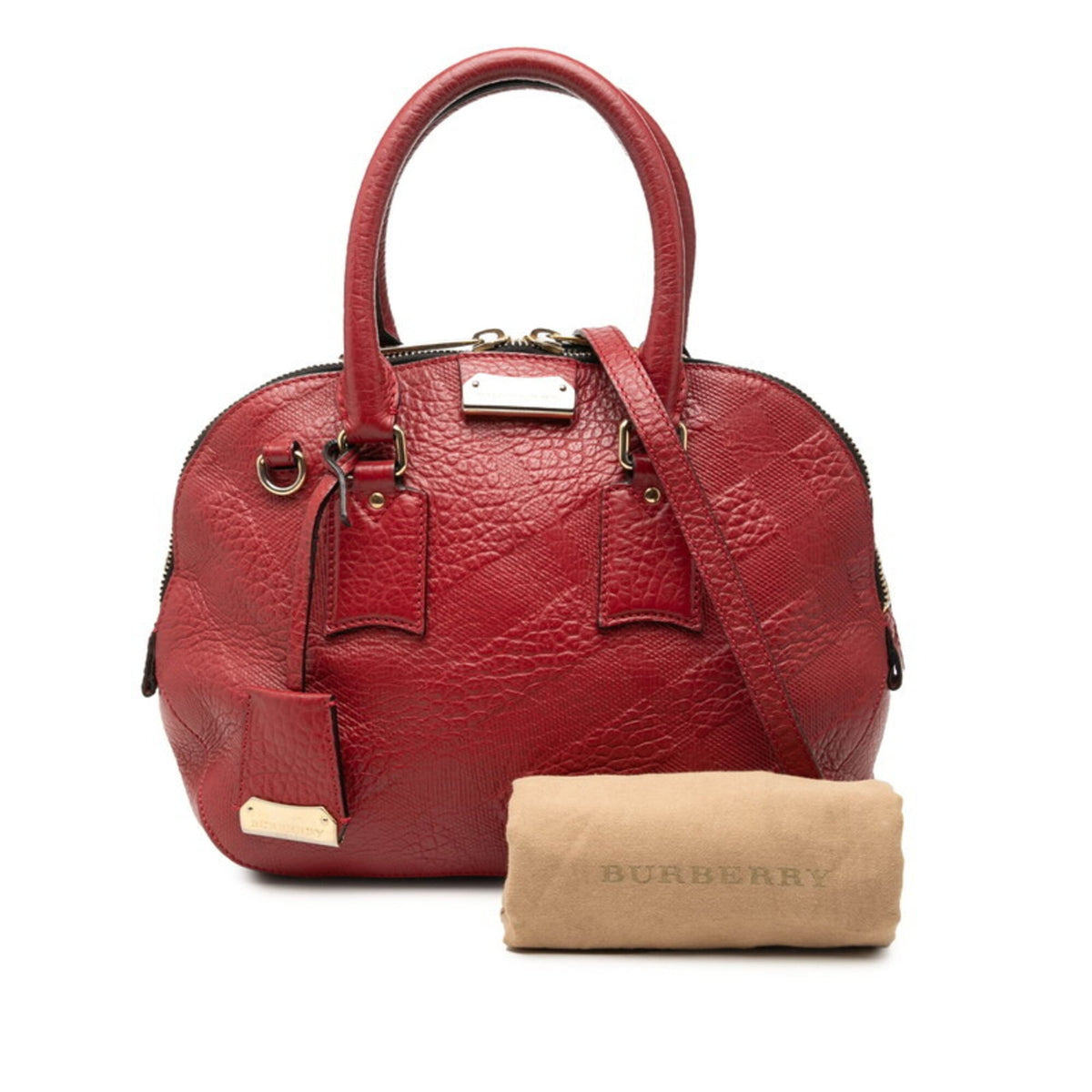 Burberry Red Color Leather Handbag Shoulder Bag (Pre-Owned)