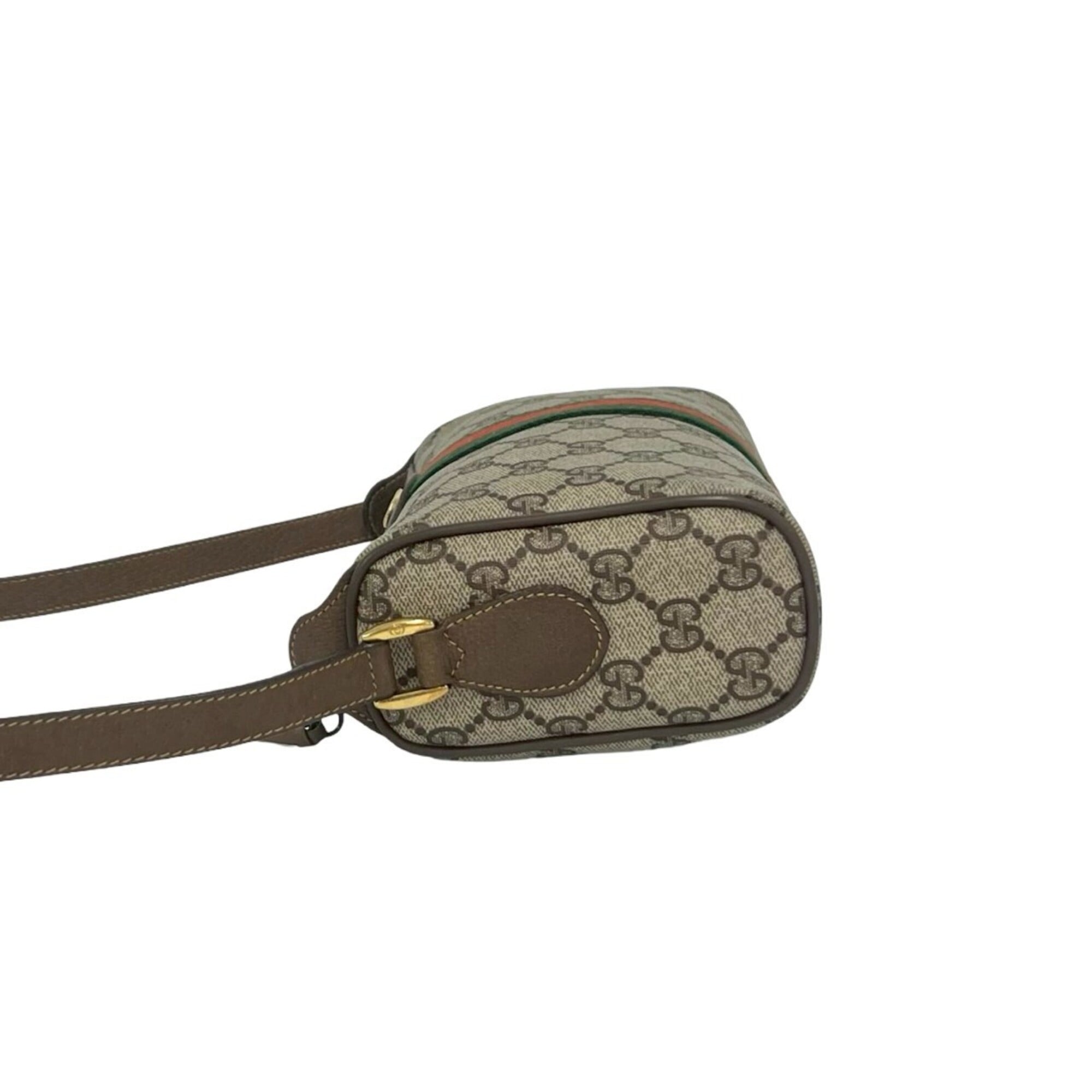 Gucci Brown Green Red Color Leather Pvc Shoulder Bag (Pre-Owned)
