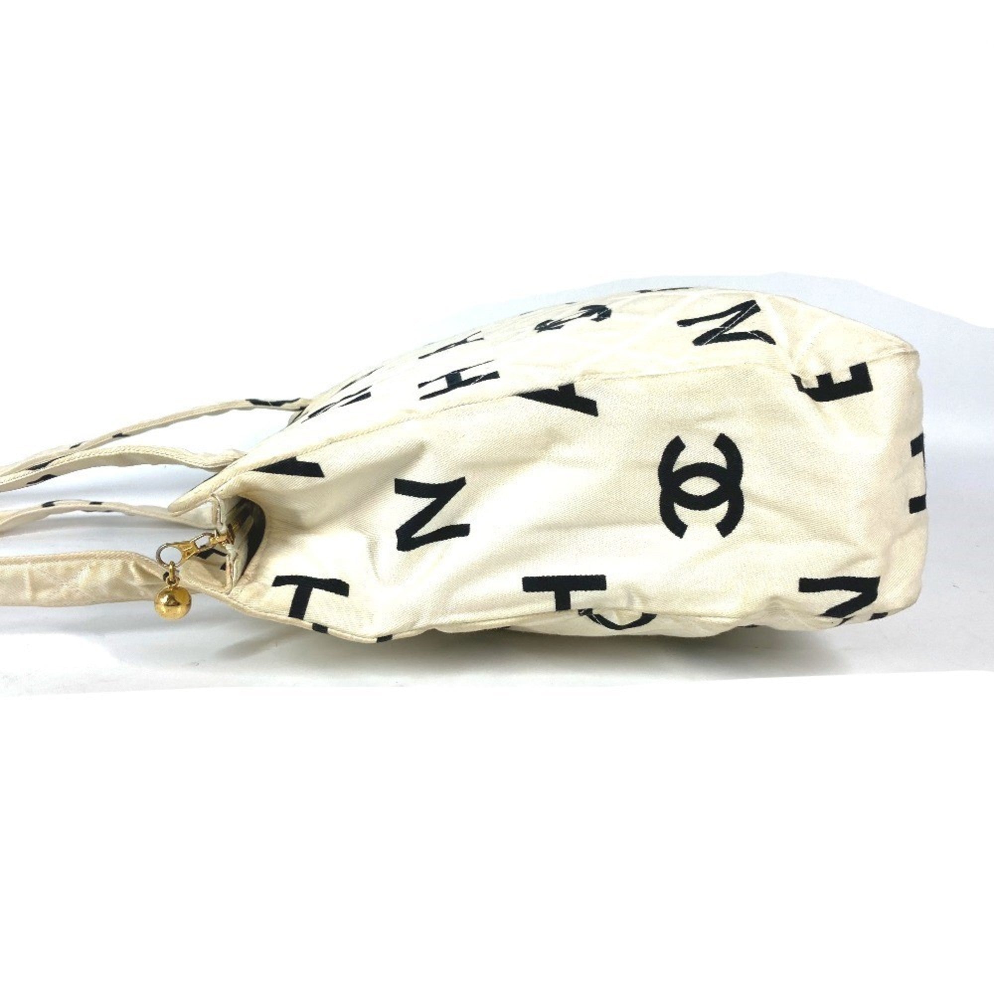 Chanel Black White Canvas Shoulder Bag Tote Bag (Pre-Owned)