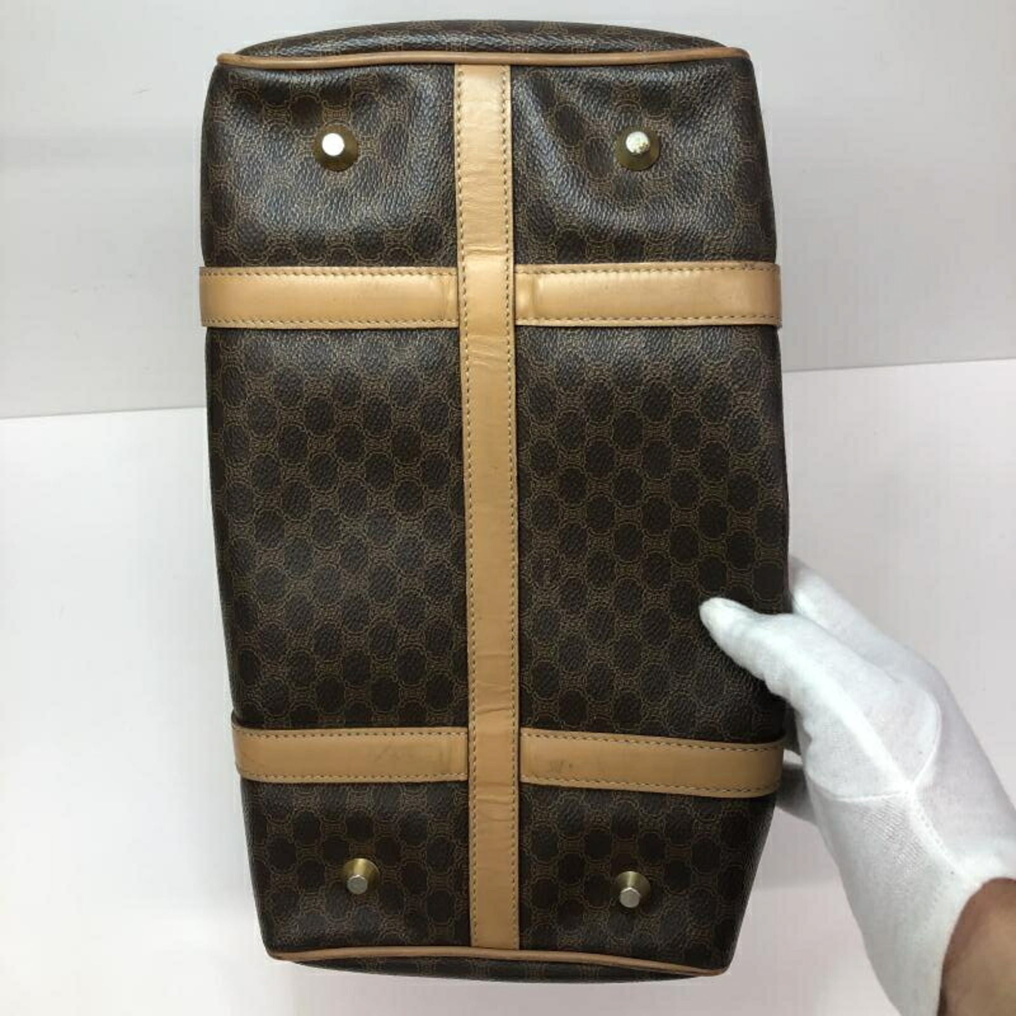 Celine Macadam Brown Boston Bag Handbag (Pre-Owned)