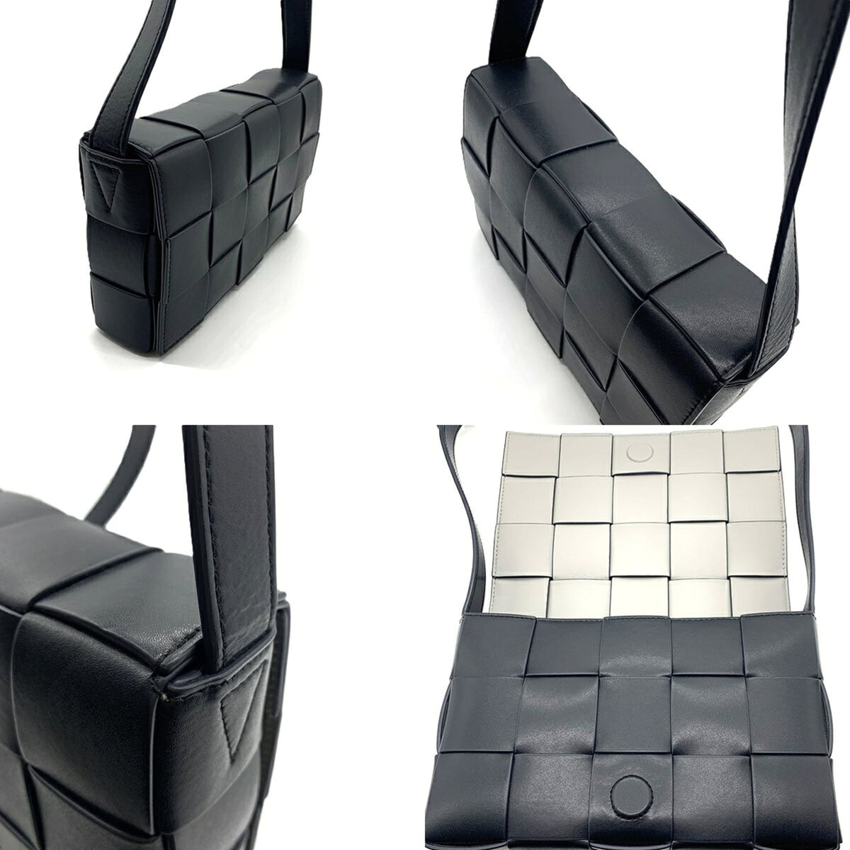 Bottega Veneta Black Dark Navy Leather Shoulder Bag (Pre-Owned)