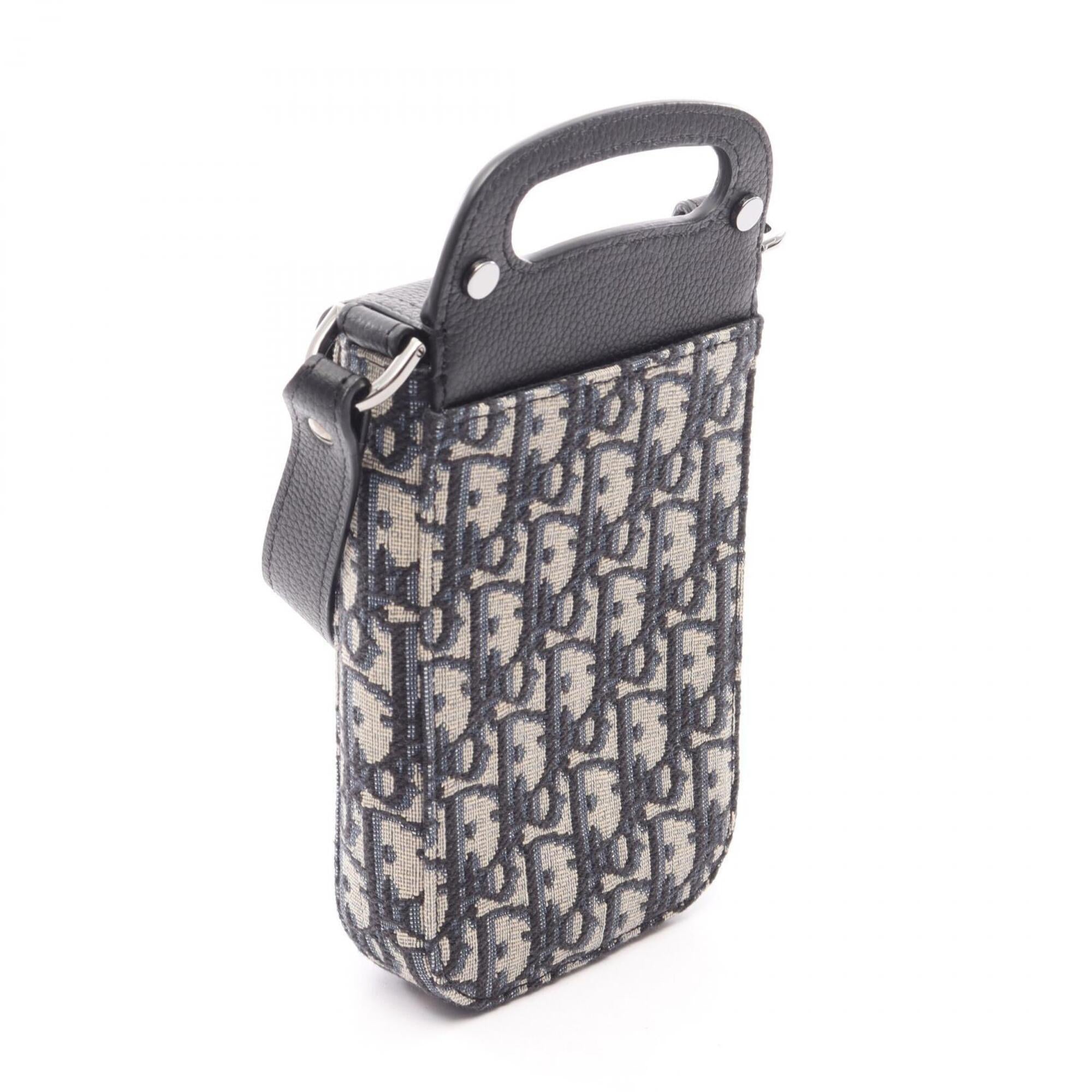 Christian Dior Beige Black Navy Canvas Leather Handbag Shoulder Bag (Pre-Owned)