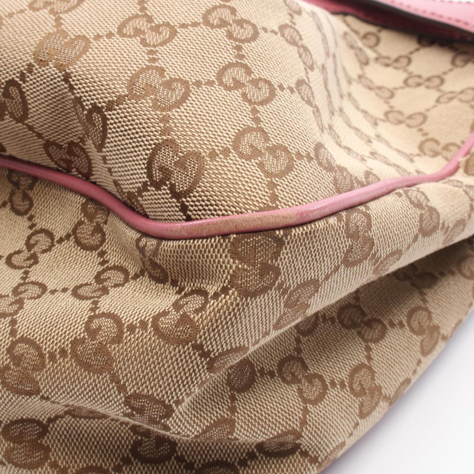 Gucci Beige Pink Canvas Leather Handbag Shoulder Bag (Pre-Owned)