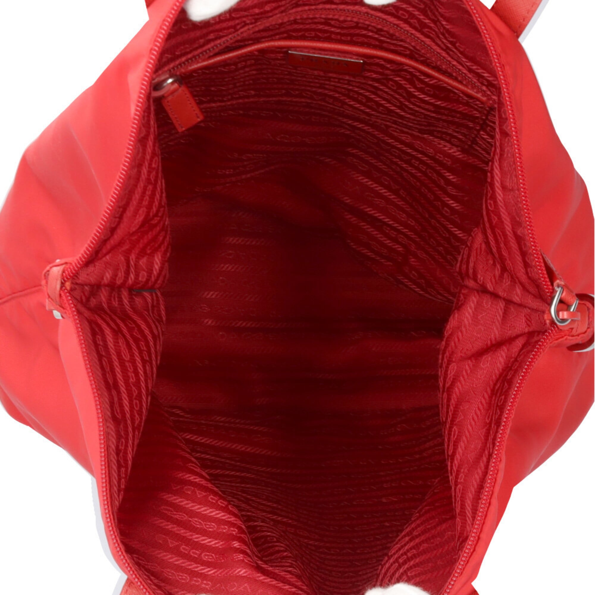 Prada Red Color Nylon Handbag Tote Bag (Pre-Owned)
