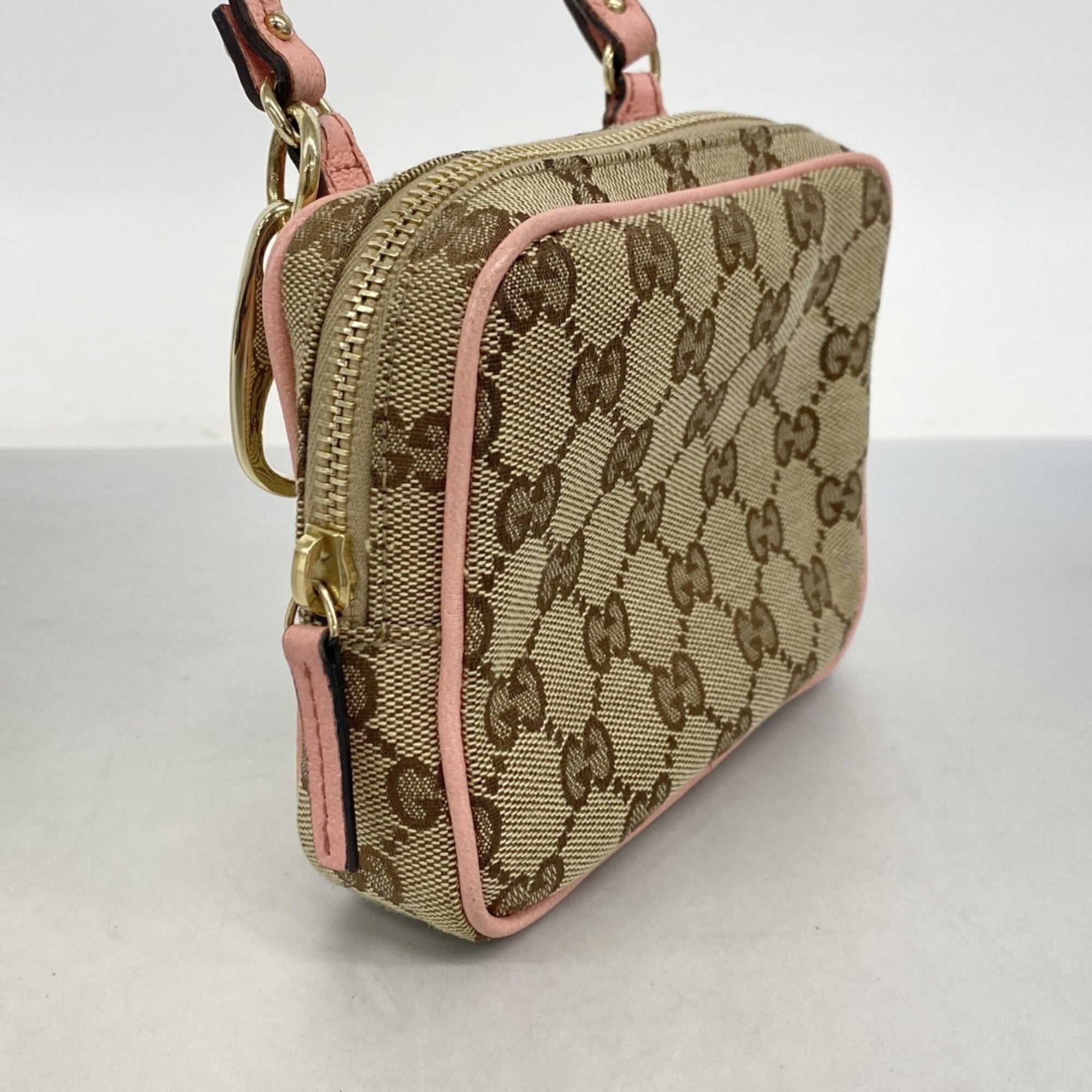 Gucci Brown Pink Canvas Shoulder Bag (Pre-Owned)