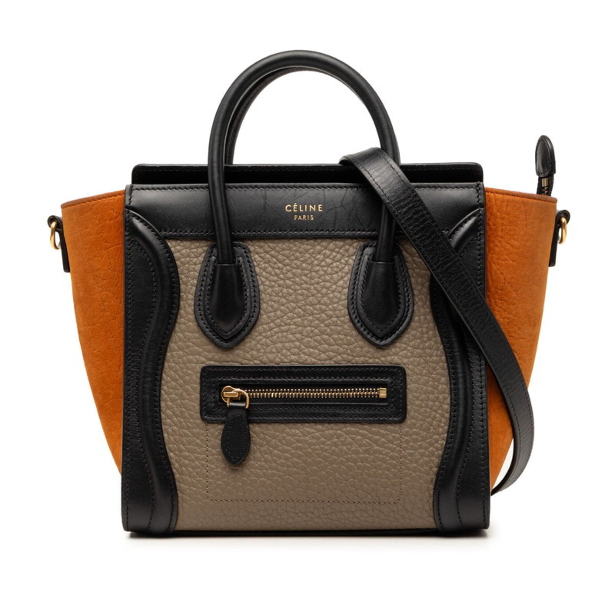 Celine Black Brown Gray Leather Handbag Shoulder Bag (Pre-Owned)