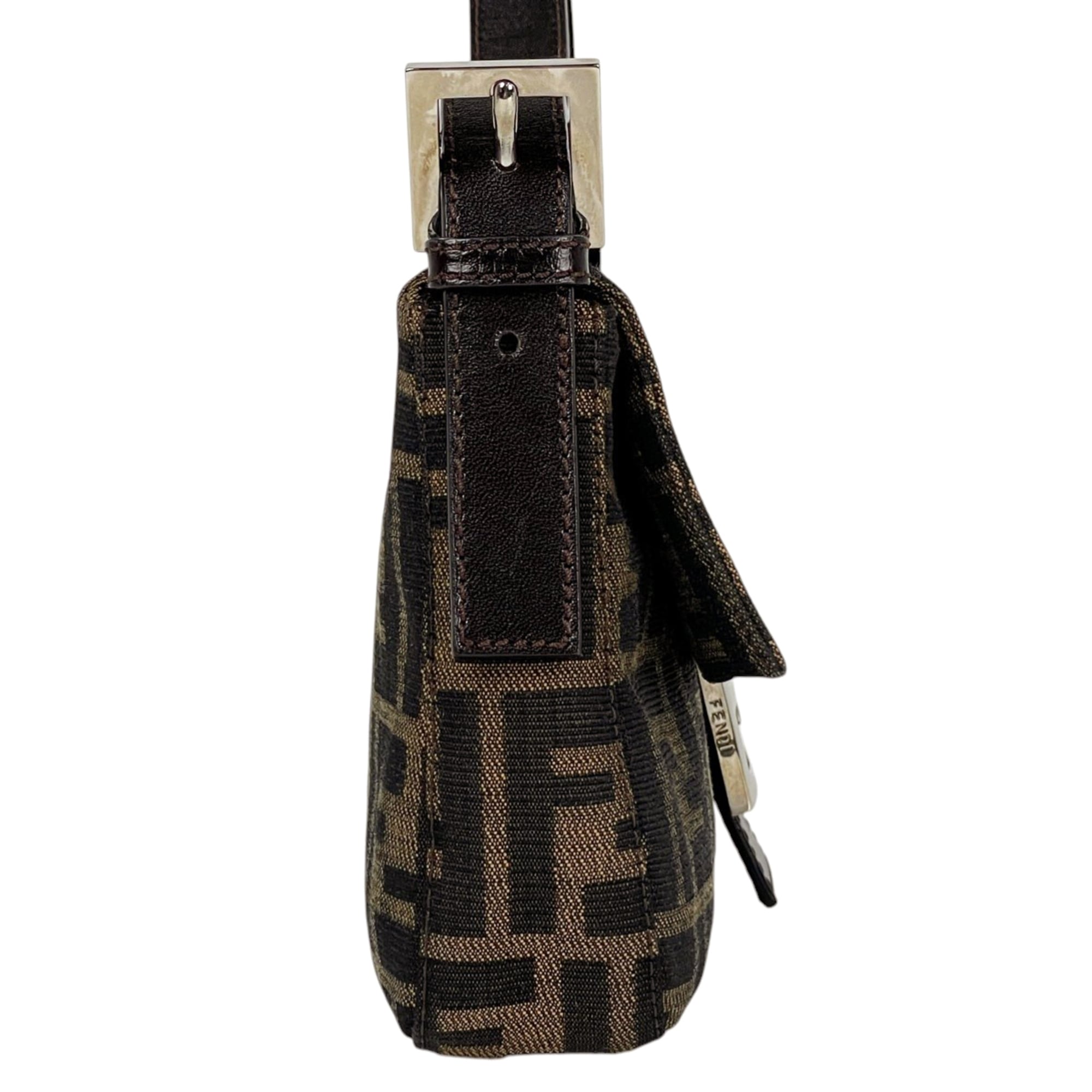 Fendi Zucca Brown Canvas Leather Handbag Shoulder Bag (Pre-Owned)