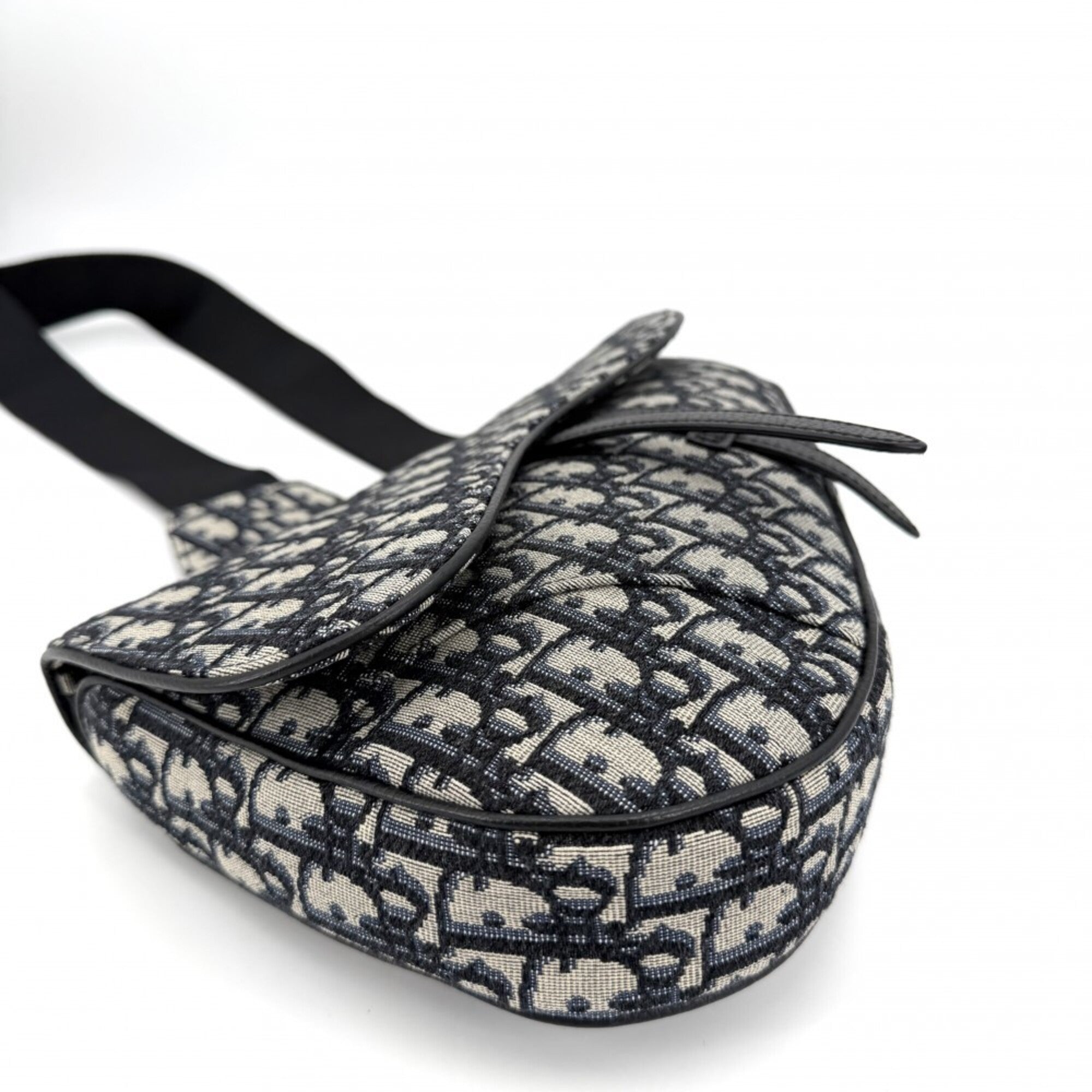 Christian Dior Beige Black Navy White Canvas Saddle Bag Shoulder Bag Sling Bag (Pre-Owned)