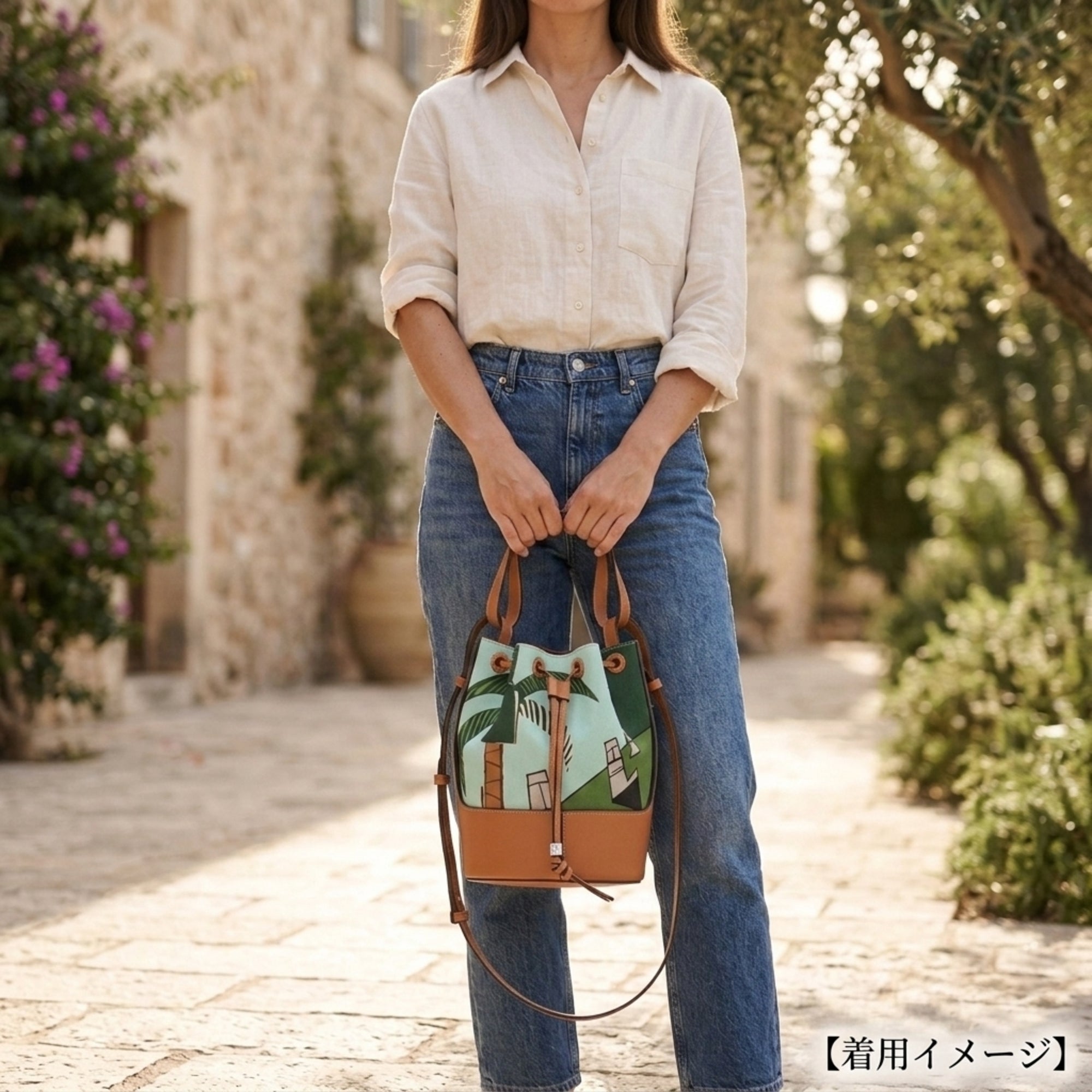 Loewe Blue Brown Canvas Leather Shoulder Bag (Pre-Owned)