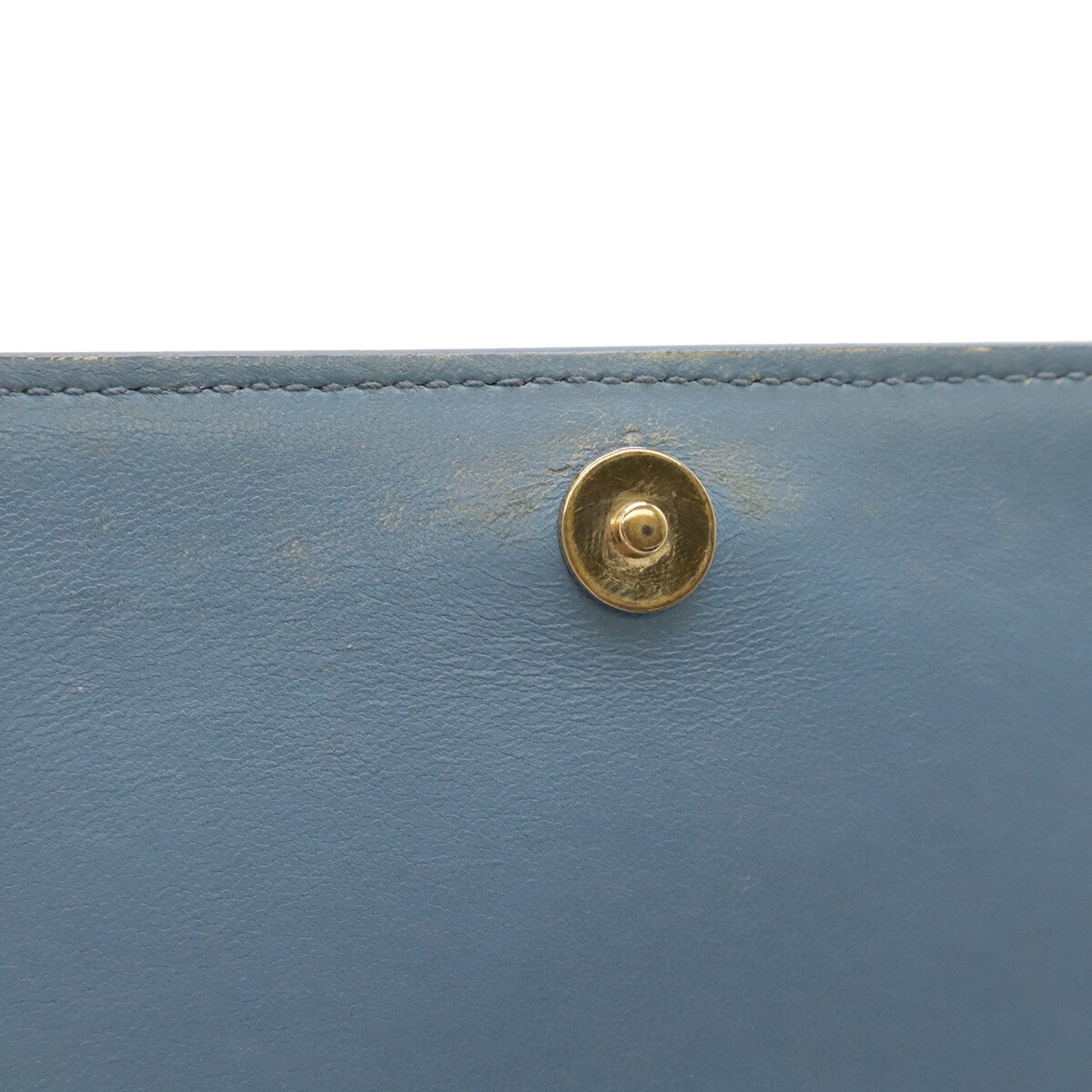 Prada Saffiano Blue Light Blue Saffiano Leather Chain/Shoulder Wallet (Pre-Owned)