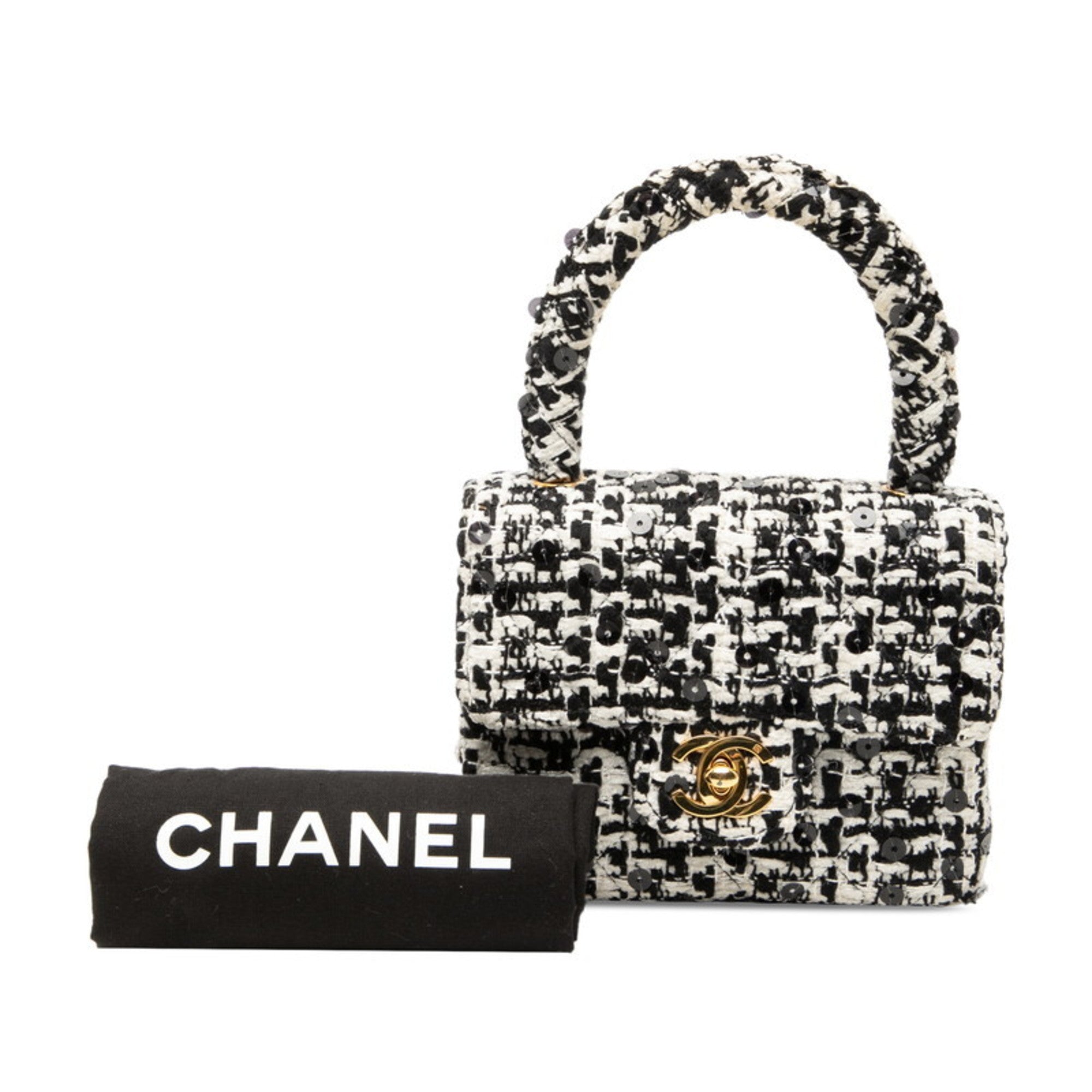 Chanel Black White Tweed Spangles Handbag (Pre-Owned)