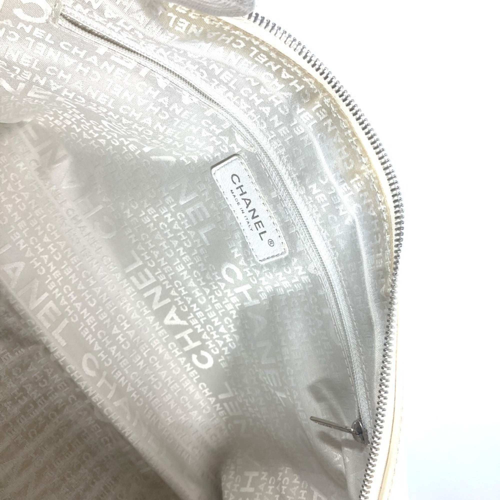 Chanel Beige White Leather Canvas Handbag Shoulder Bag Tote Bag (Pre-Owned)