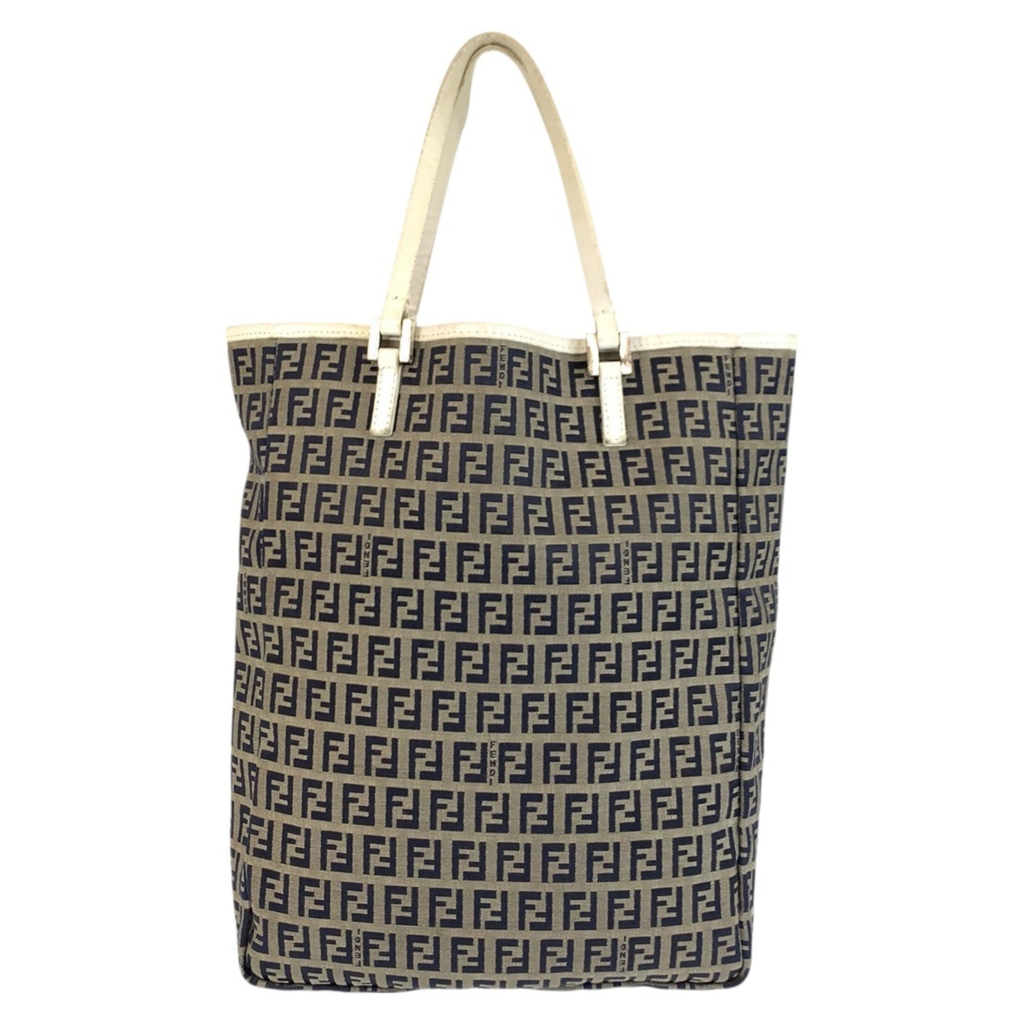 Fendi Gray White Canvas Leather Handbag Tote Bag (Pre-Owned)