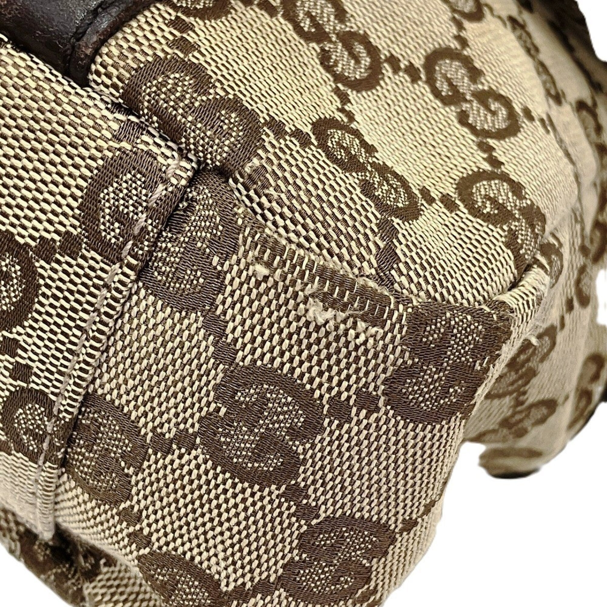 Gucci Gg Canvas Beige Brown Gg Canvas Leather Shoulder Bag (Pre-Owned)