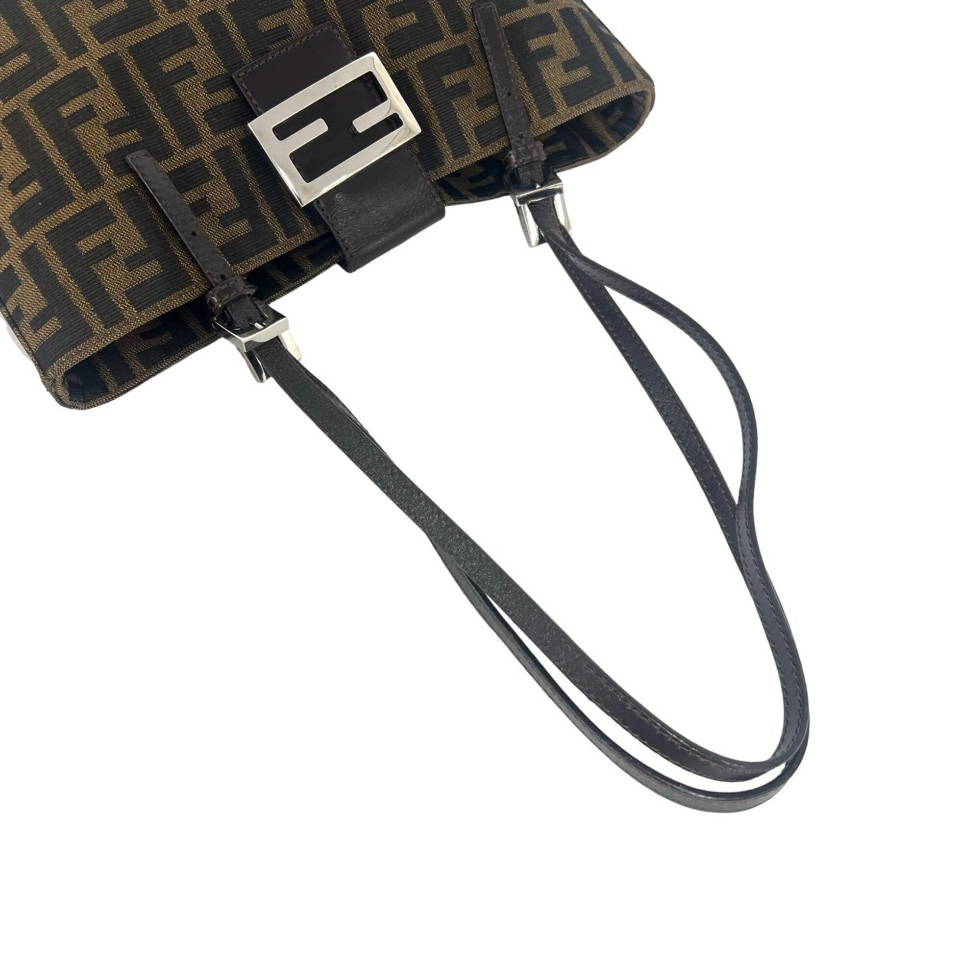 Fendi Black Brown Canvas Leather Shoulder Bag Tote Bag (Pre-Owned)