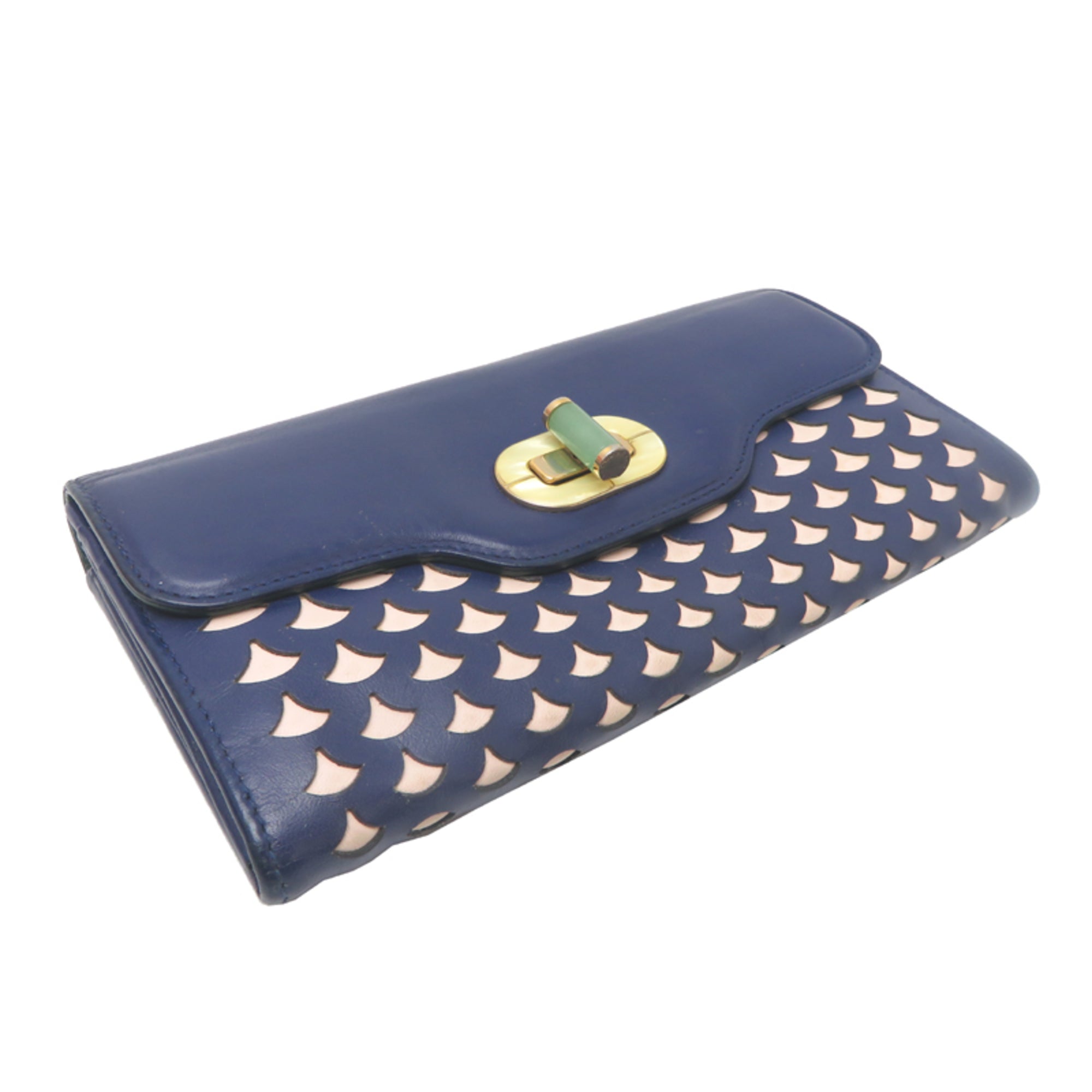 Bvlgari Beige Navy Leather Long Wallet (Bi-Fold) (Pre-Owned)