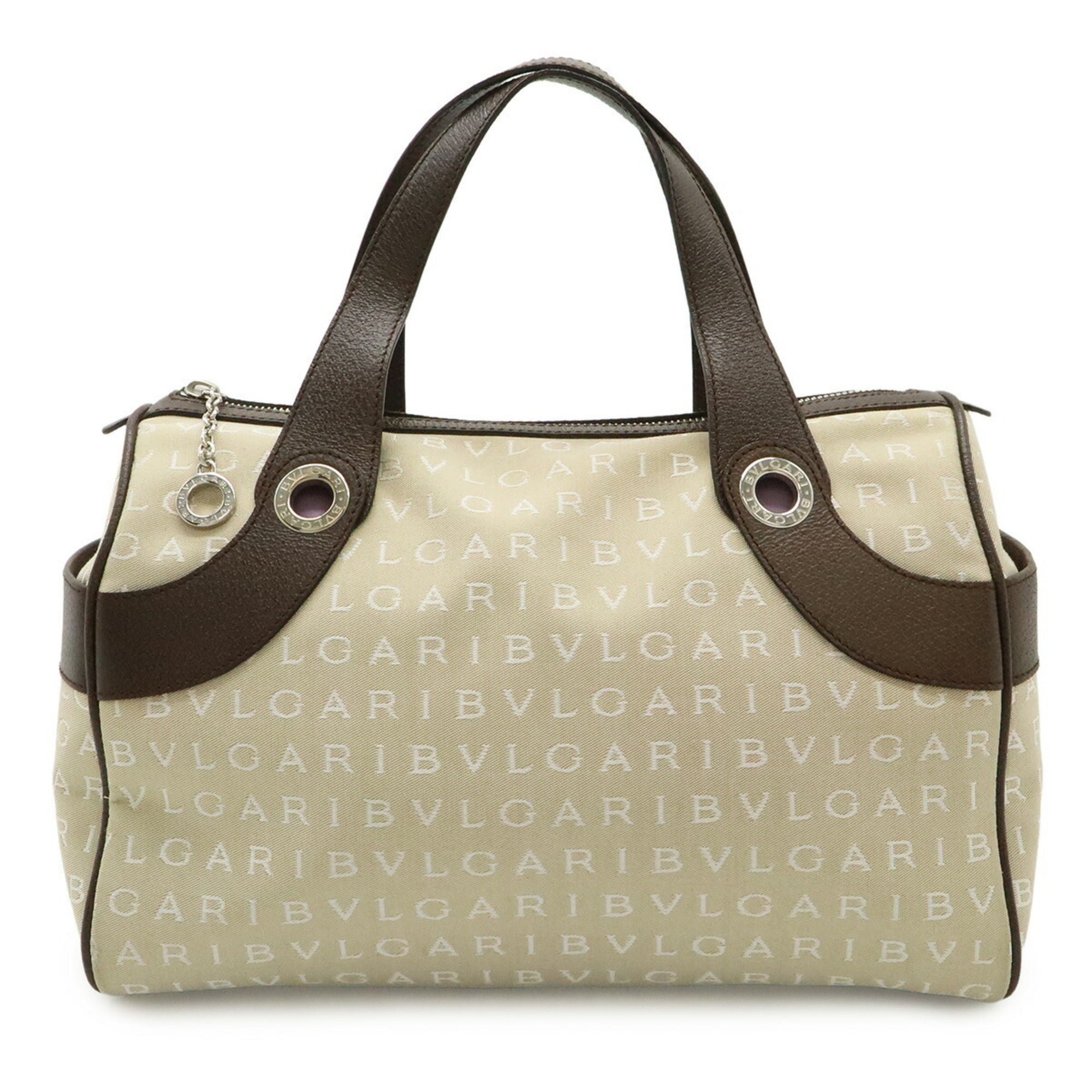 Bvlgari Beige Brown Canvas Leather Handbag Tote Bag (Pre-Owned)