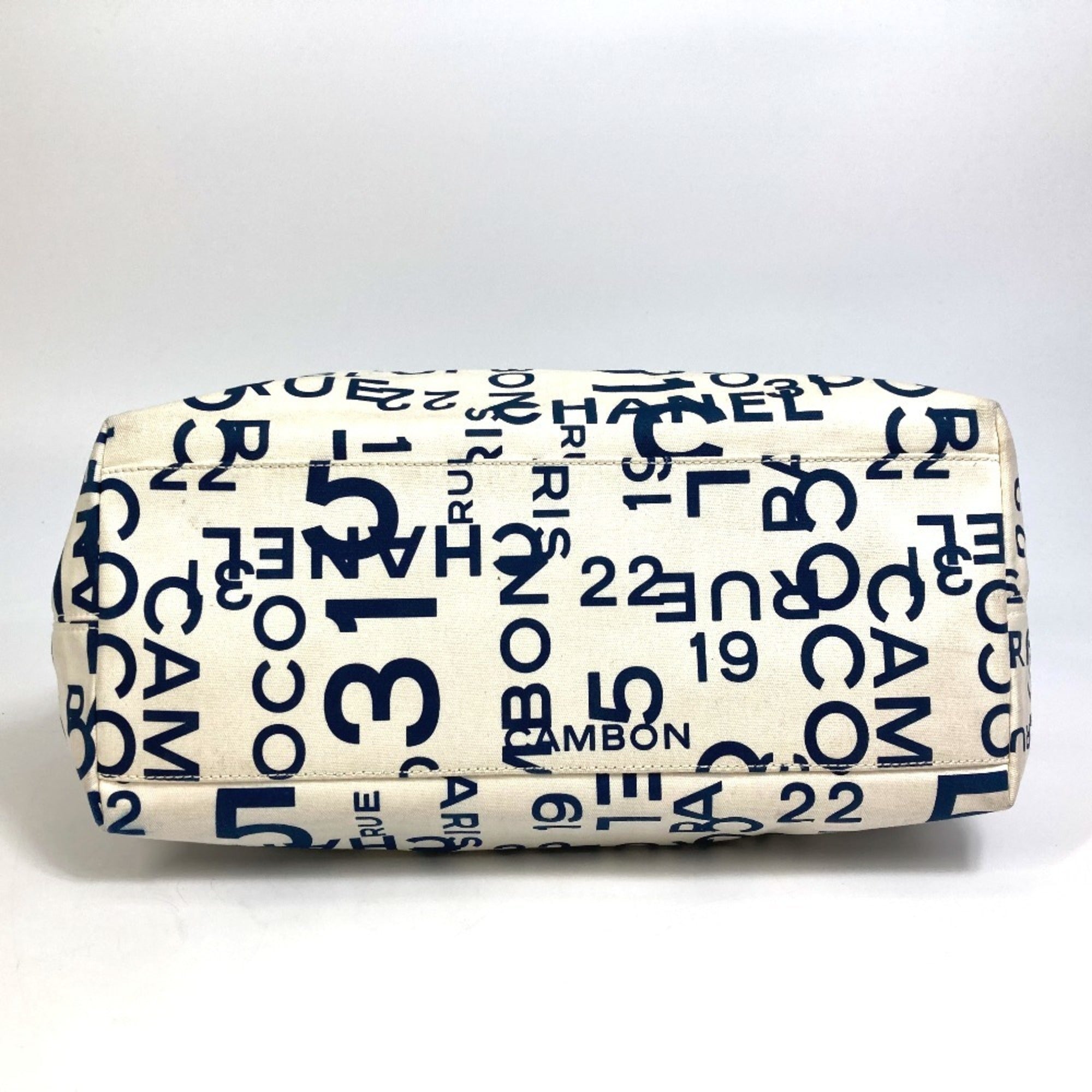 Chanel Navy White Canvas Shoulder Bag Tote Bag (Pre-Owned)