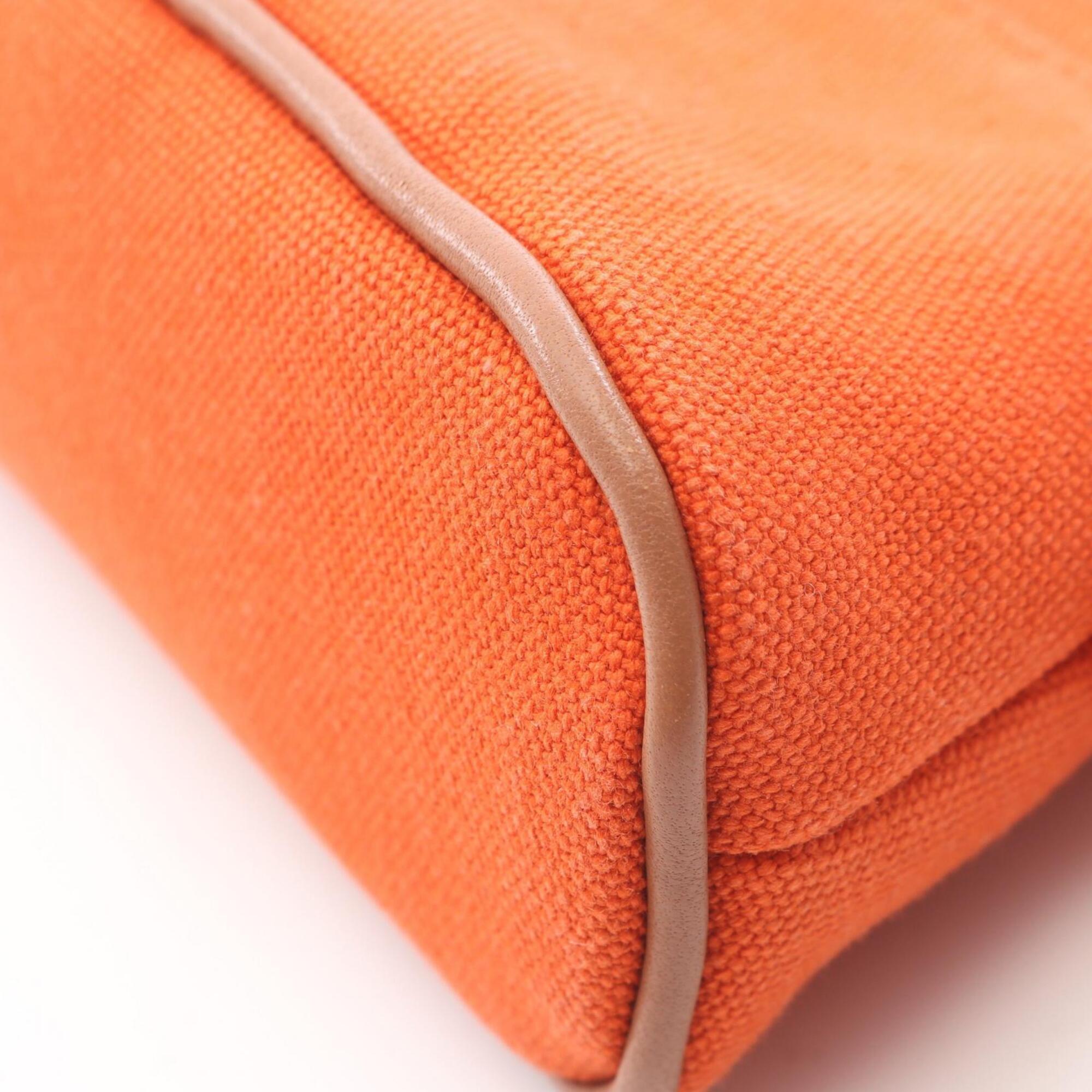 Hermes Feu Orange Canvas Leather Handbag Pouch (Pre-Owned)