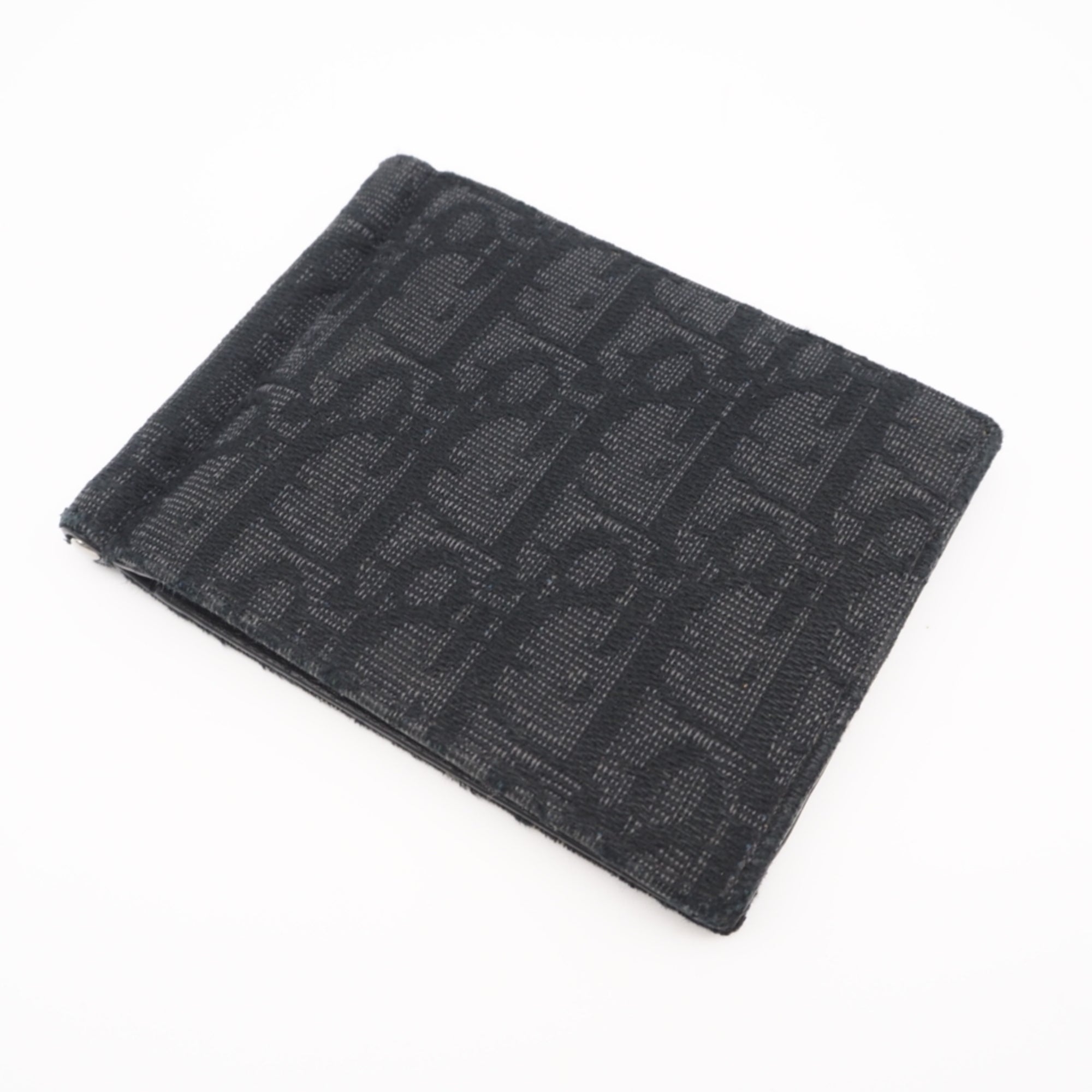 Christian Dior Black Gray Canvas Leather Money Clip (Pre-Owned)
