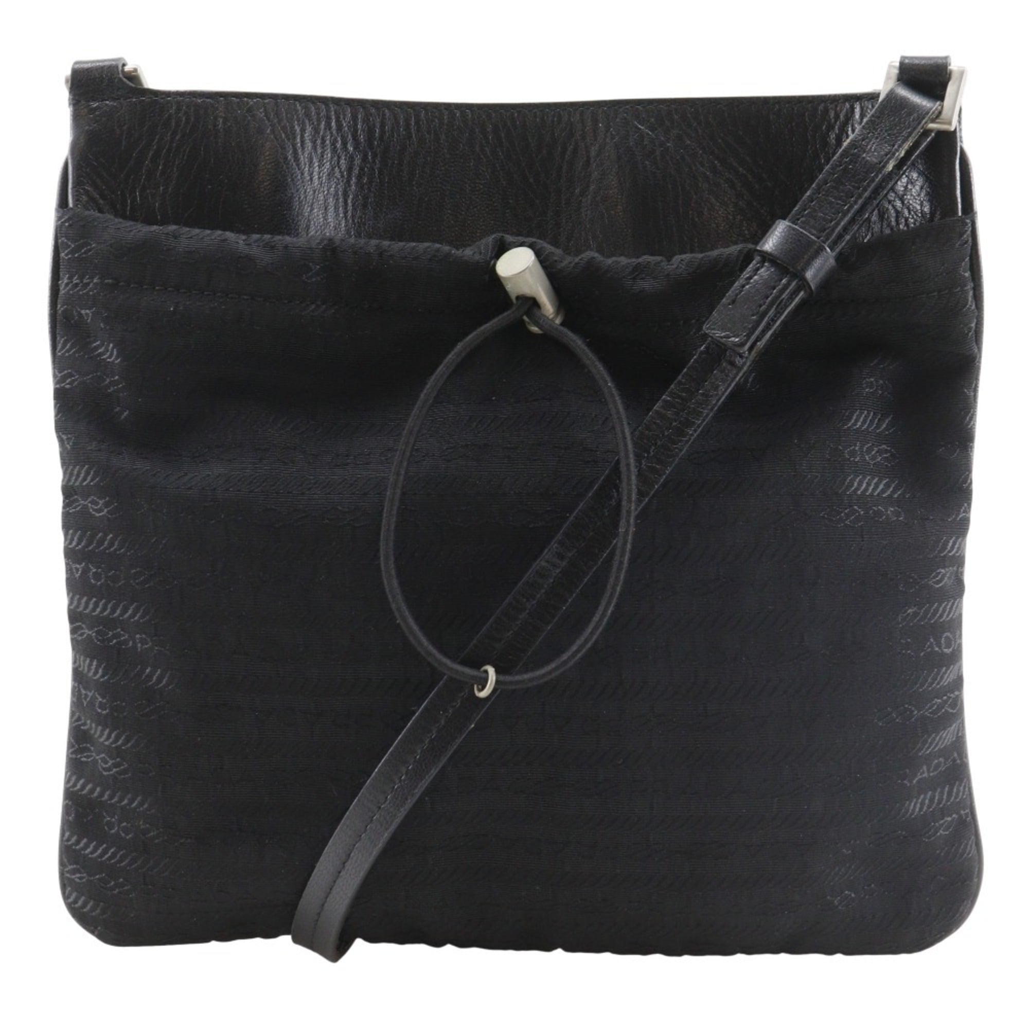 Prada Black Nylon Leather Pochette Shoulder Bag (Pre-Owned)