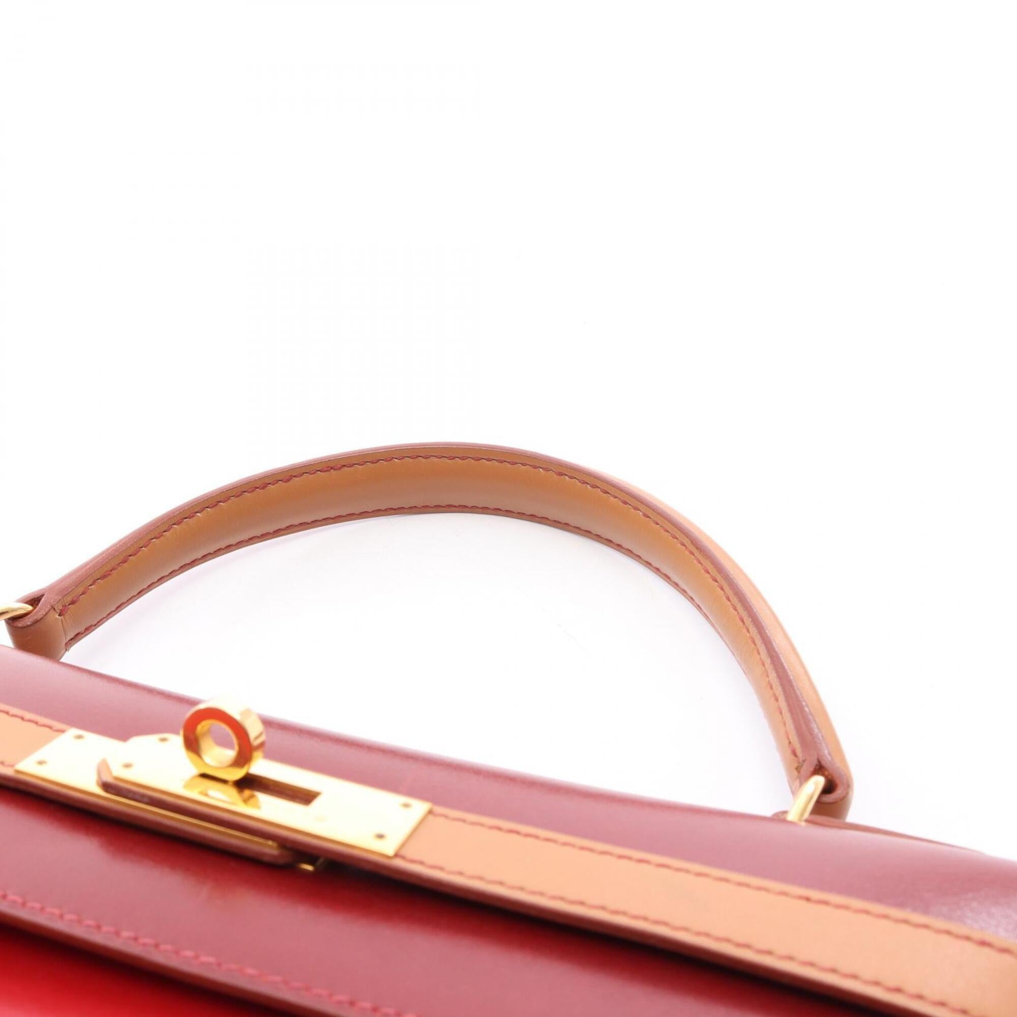 Hermes Bordeaux Brown Red Color Box Calf Leather Leather Handbag (Pre-Owned)