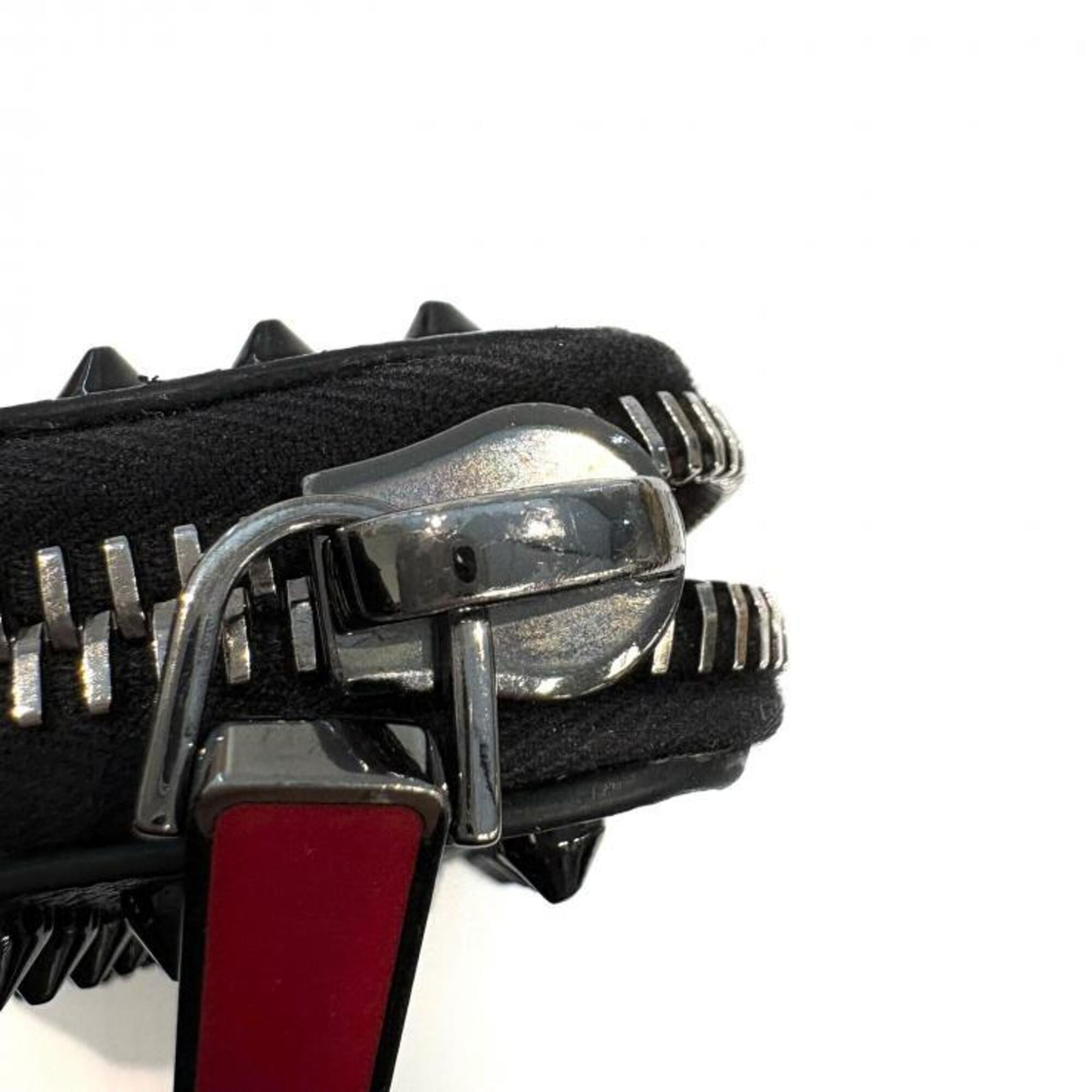 Christian Louboutin Black Red Color Leather Long Wallet (Bi-Fold) (Pre-Owned)