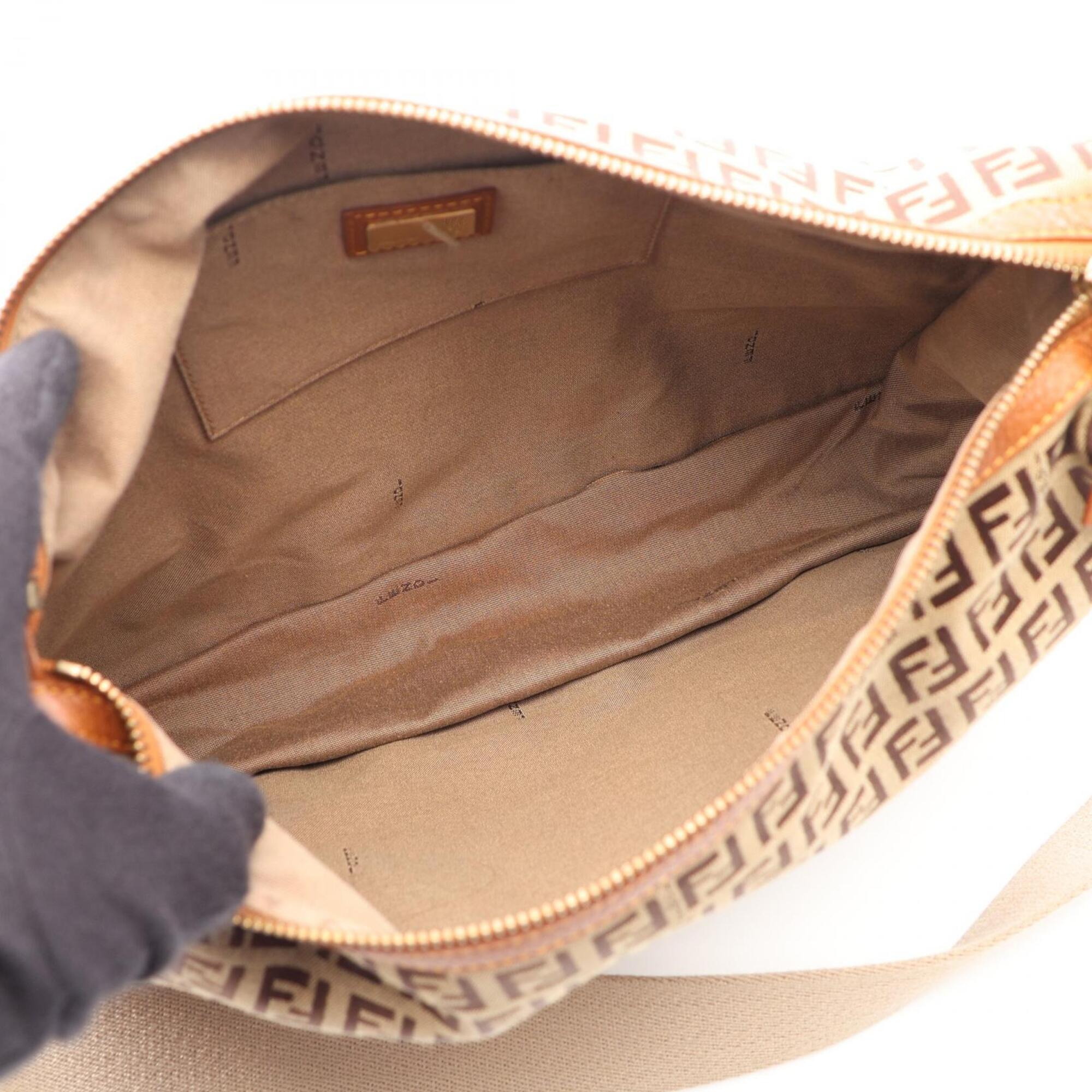 Fendi Beige Brown Canvas Leather Handbag Shoulder Bag (Pre-Owned)
