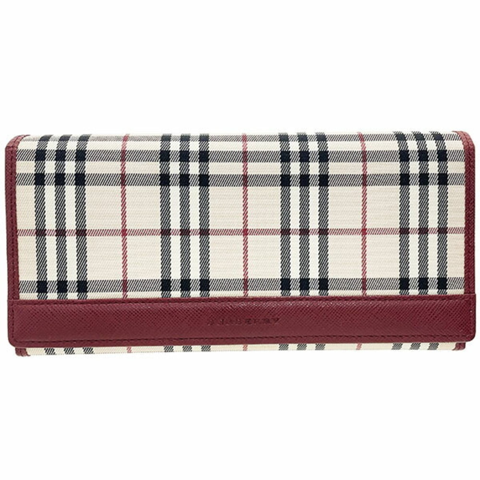 Burberry Beige Red Color Nylon Canvas Long Wallet (Bi-Fold) (Pre-Owned)