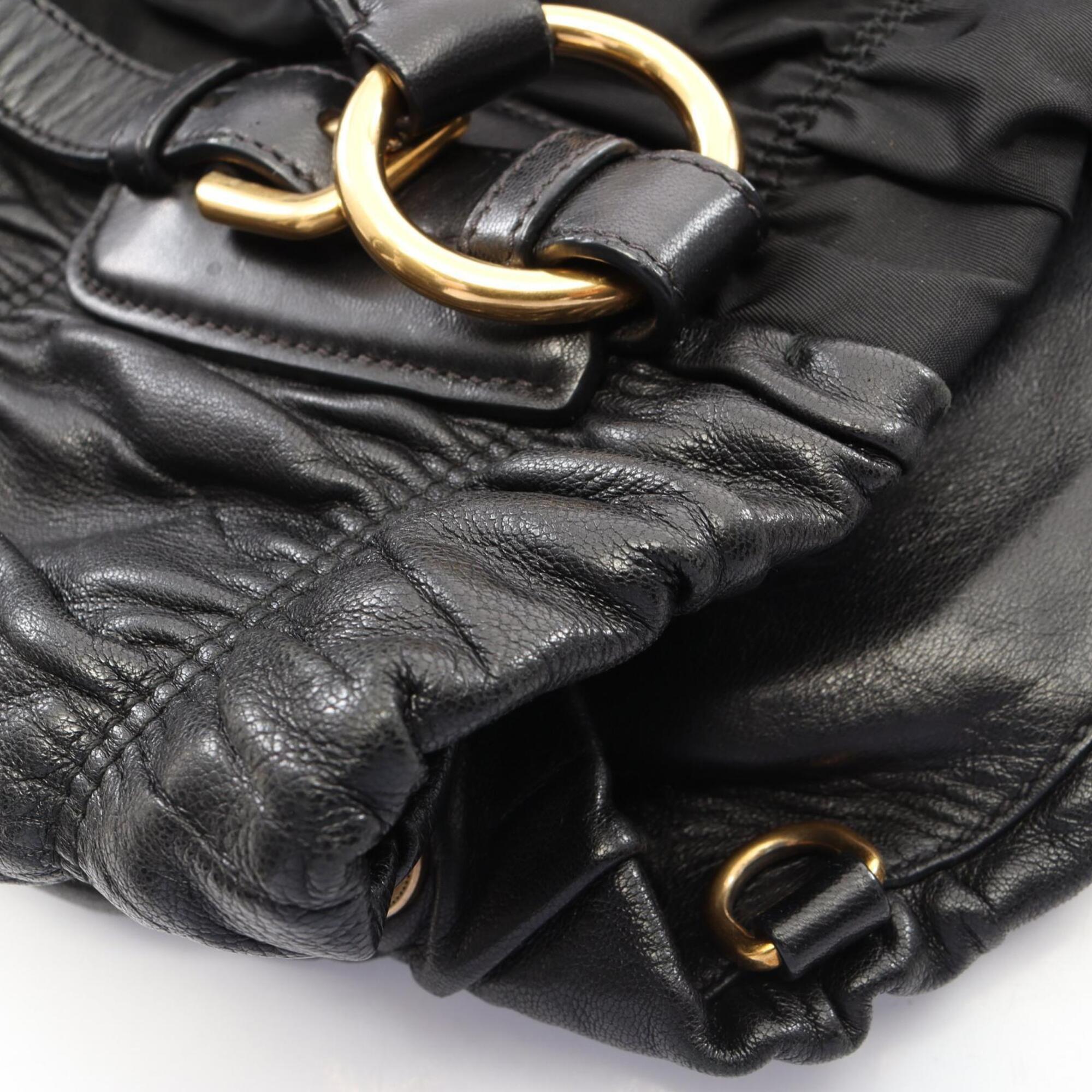 Prada Black Nylon Leather Handbag Tote Bag (Pre-Owned)