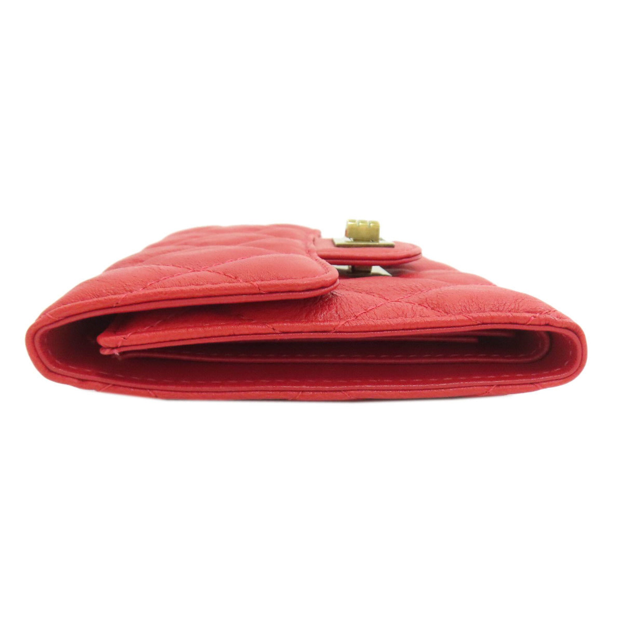Chanel Red Color Leather Wallet (Bi-Fold) (Pre-Owned)