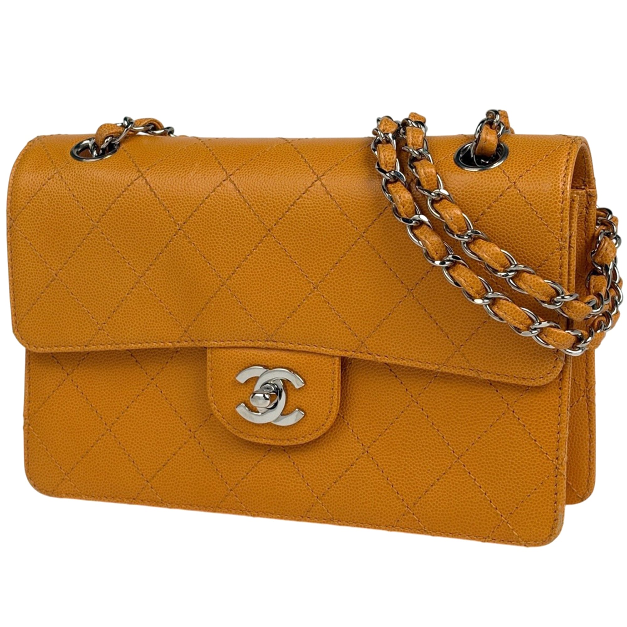 Chanel Orange Grained Calfskin Shoulder Bag (Pre-Owned)