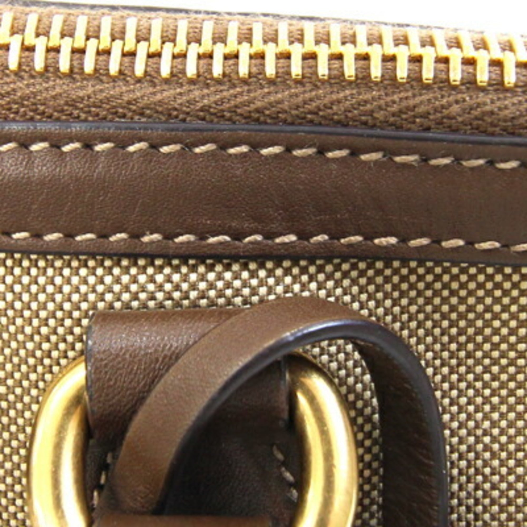 Prada Beige Beige Brown Brown Canvas Leather Handbag (Pre-Owned)