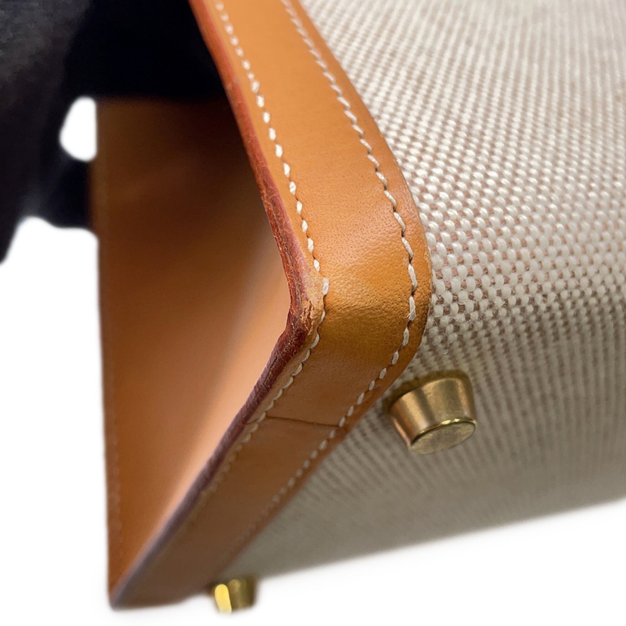 Hermes Kelly Natural Toile H Box Calf Leather Handbag (Pre-Owned)