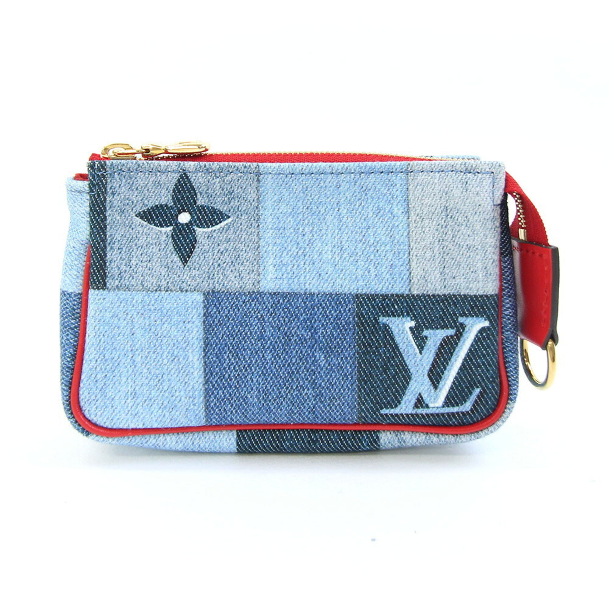 Louis Vuitton Blue Red Color Denim Leather Coin Purse/Coin Case (Pre-Owned)