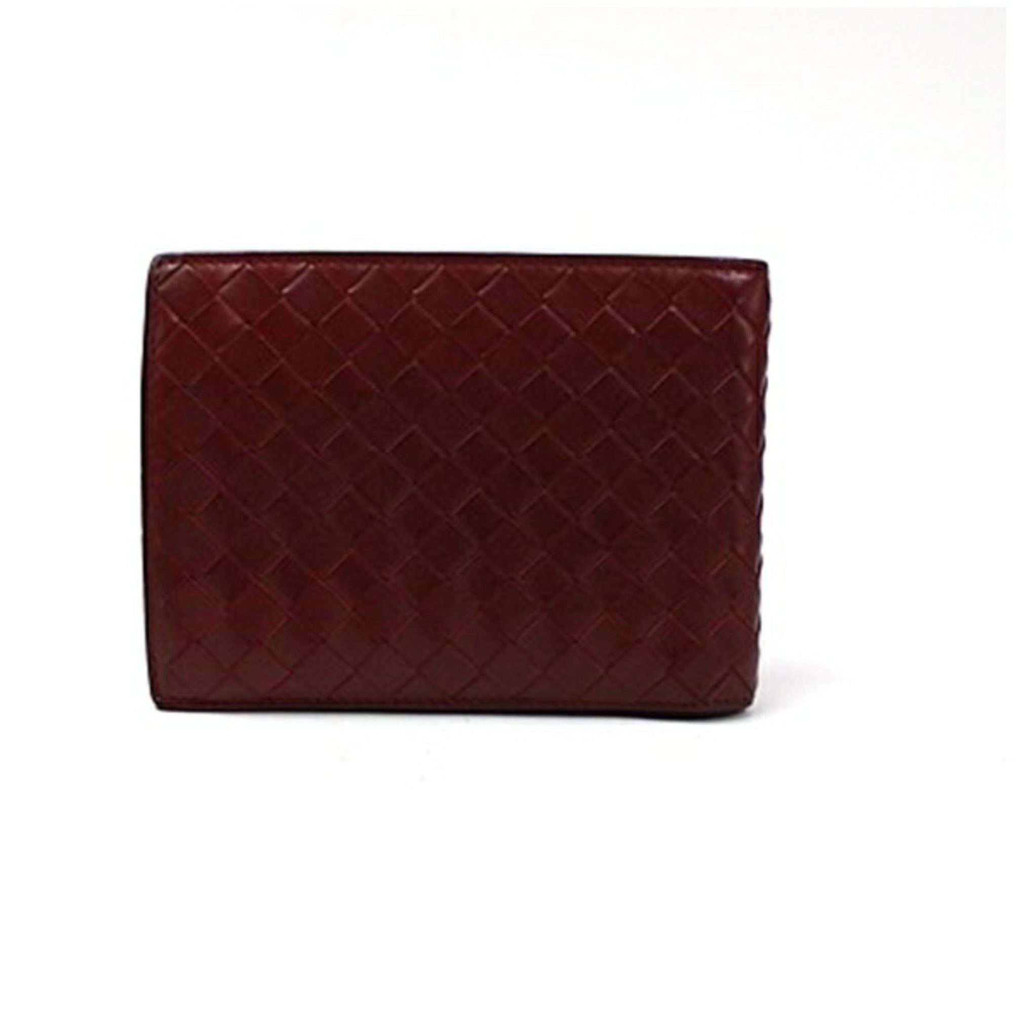Bottega Veneta Red Color Wine Intrecciato Wallet (Bi-Fold) (Pre-Owned)