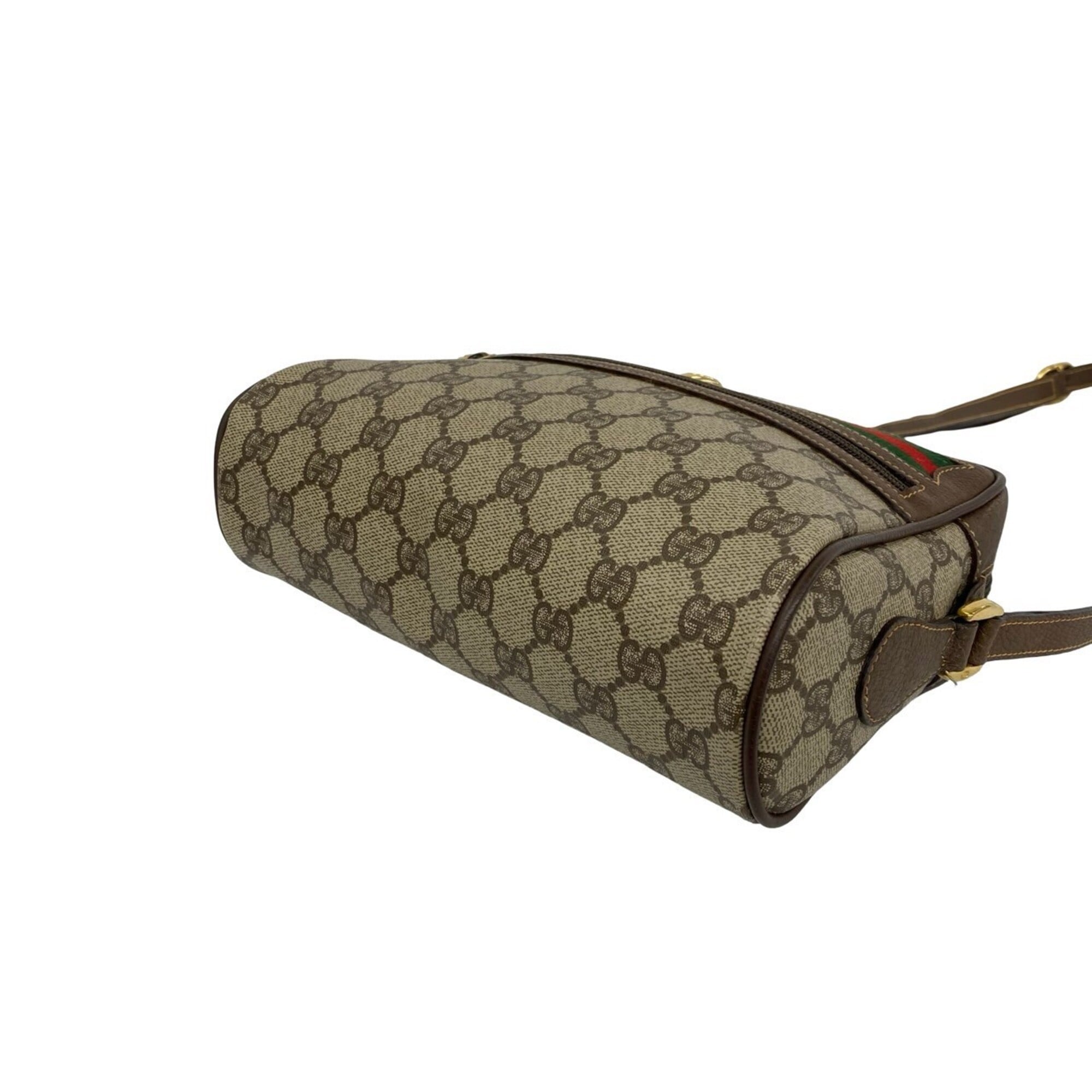 Gucci Brown Green Red Color Leather Pvc Shoulder Bag (Pre-Owned)