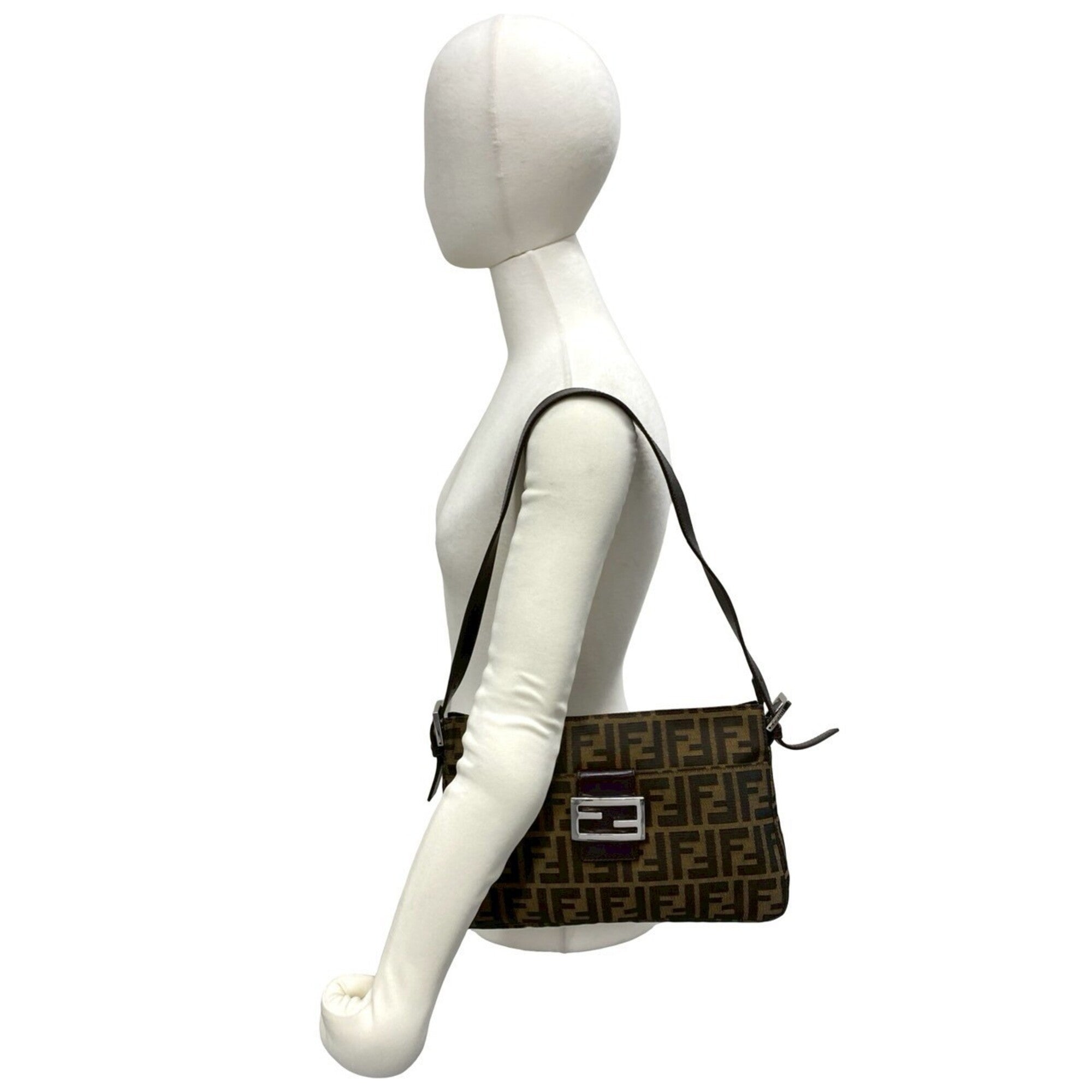 Fendi Black Brown Canvas Leather Shoulder Bag (Pre-Owned)