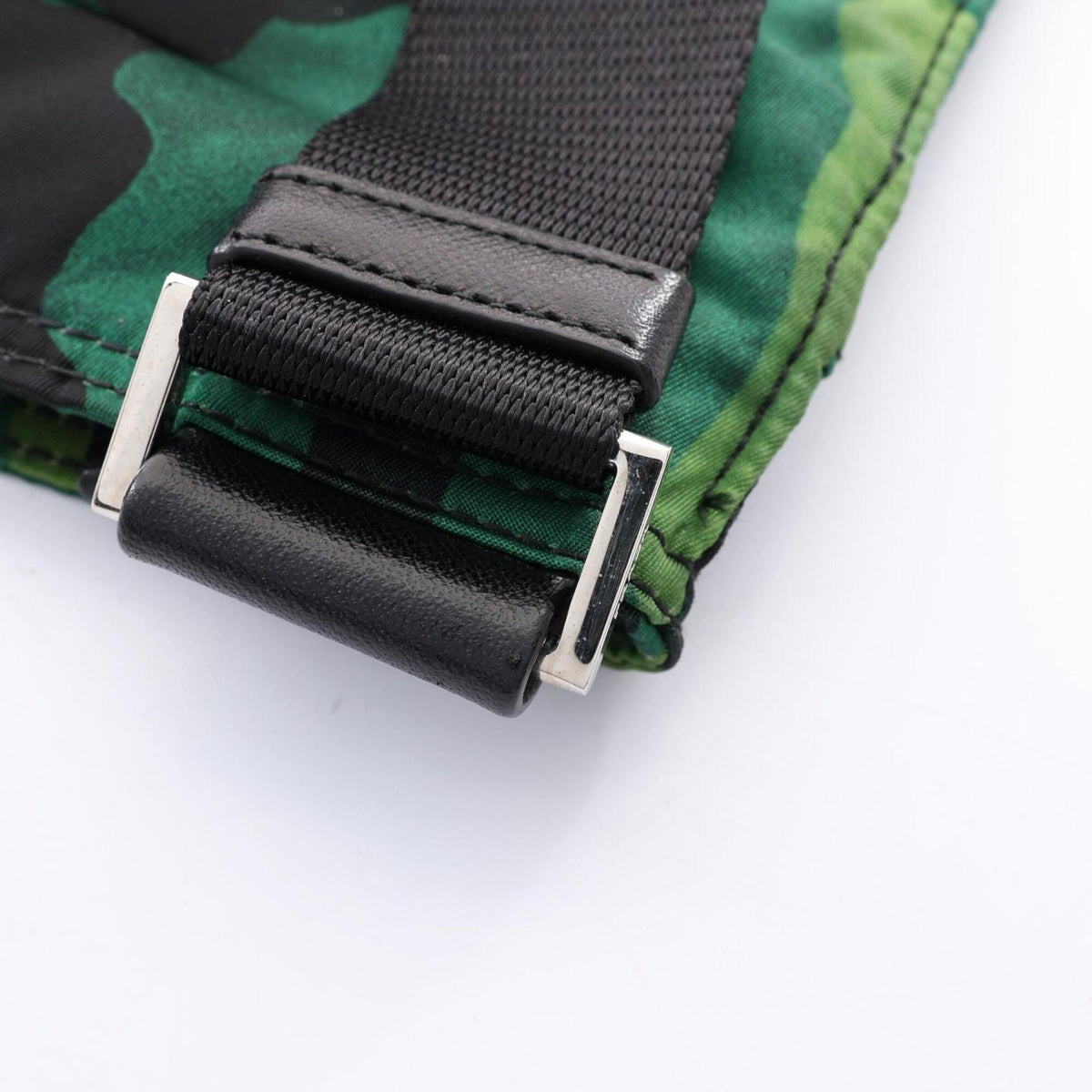 Prada Black Green Nylon Leather Handbag Shoulder Bag (Pre-Owned)