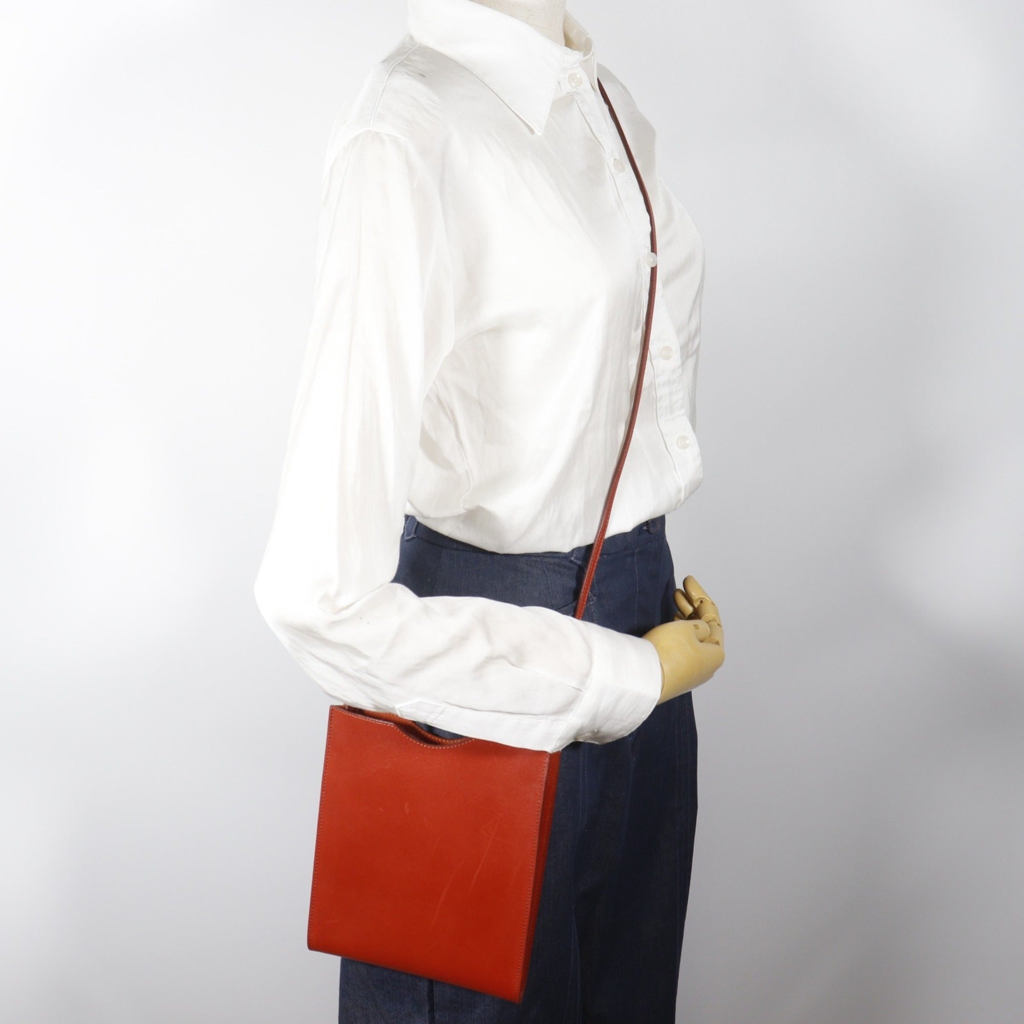 Hermes Brown Red Color Box Calf Leather Shoulder Bag (Pre-Owned)