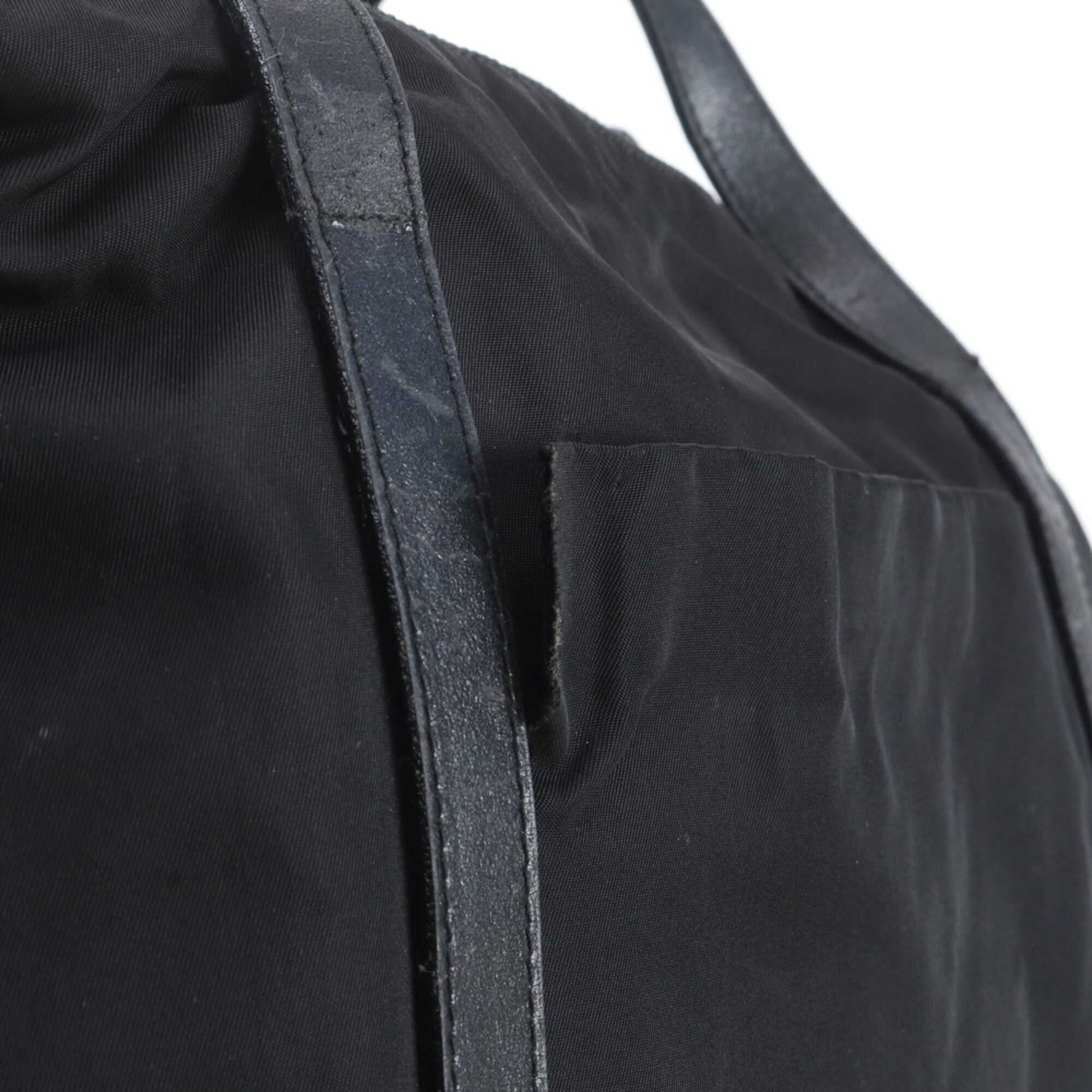 Prada Black Nylon Leather Boston Bag Tote Bag (Pre-Owned)