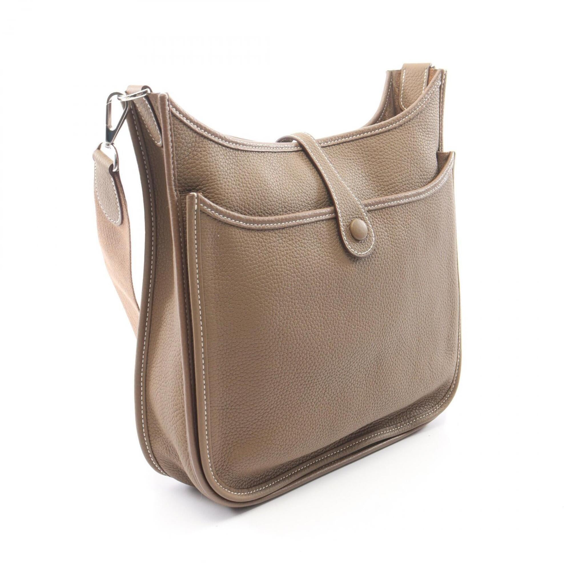 Hermes Etoupe Gray Gray Taurillon Clemence Leather Leather Handbag Shoulder Bag (Pre-Owned)