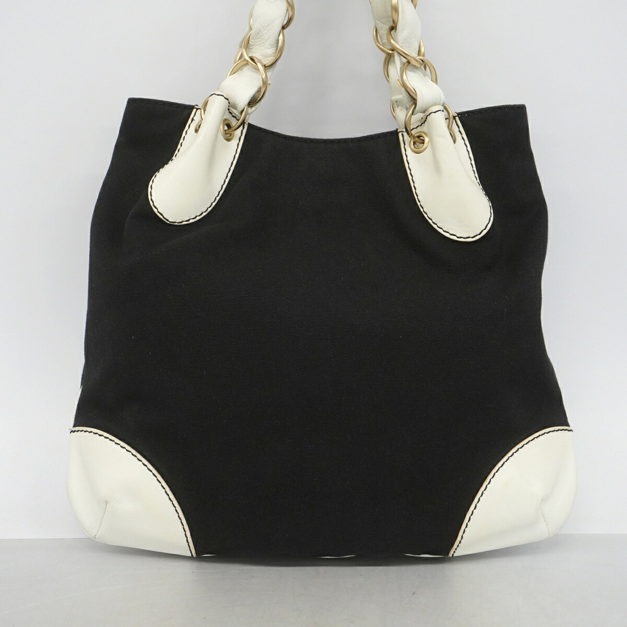 Chanel Black Leather Canvas Tote Bag (Pre-Owned)