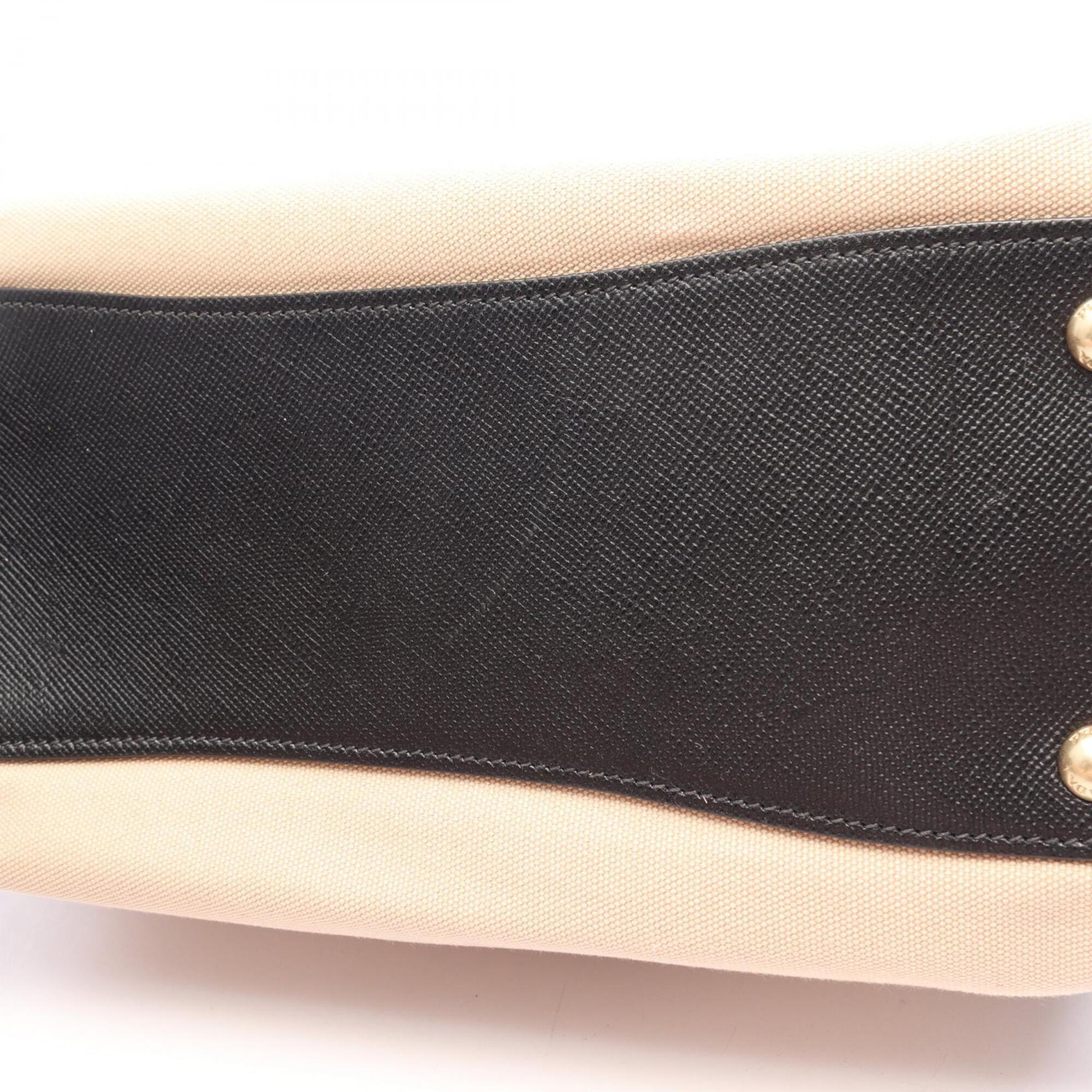 Prada Black Ivory Canvas Leather Handbag (Pre-Owned)