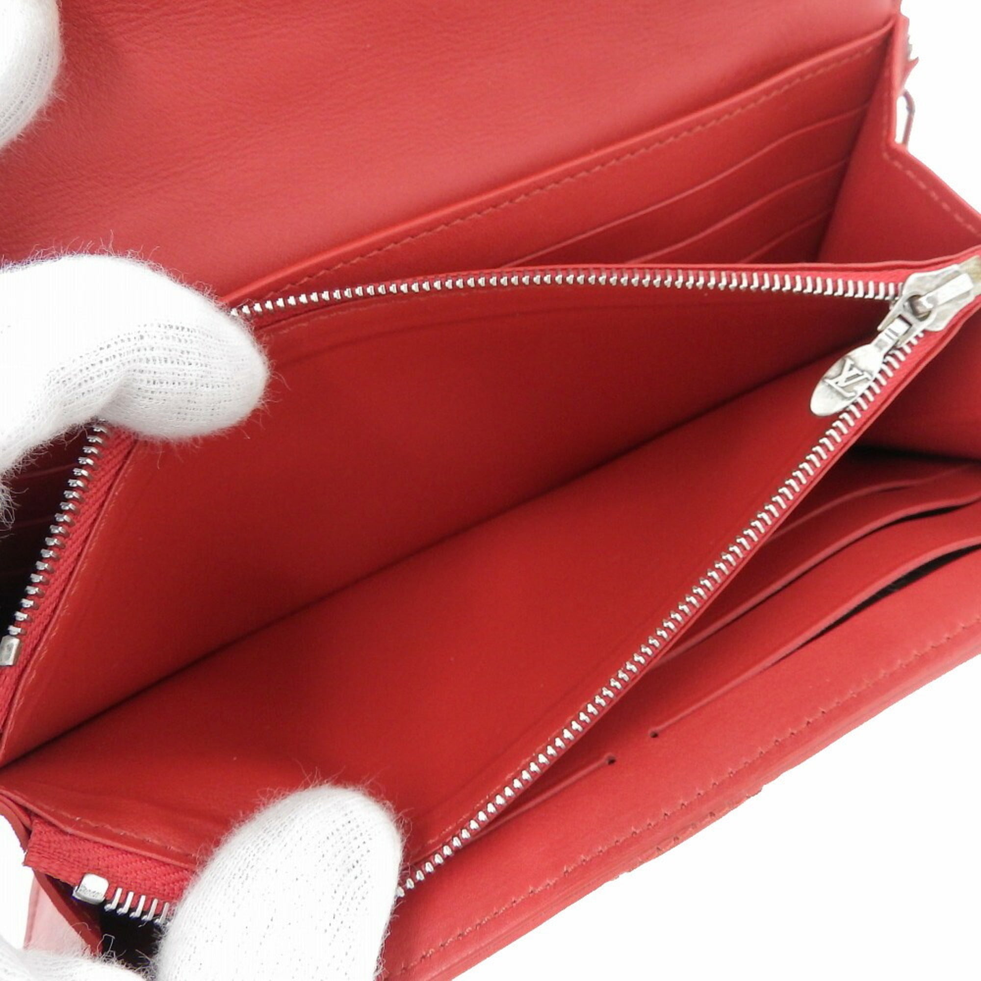 Louis Vuitton Red Color Leather Long Wallet (Bi-Fold) (Pre-Owned)
